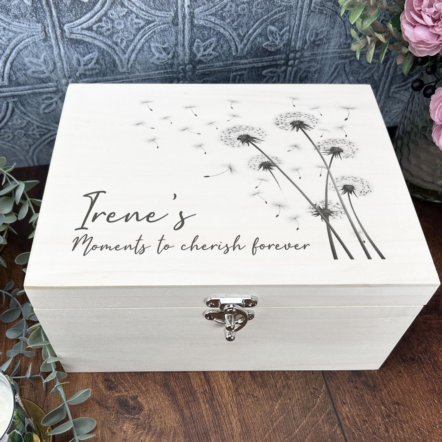Dandelion Illustration Luxury Wooden Box - Personalized Gift