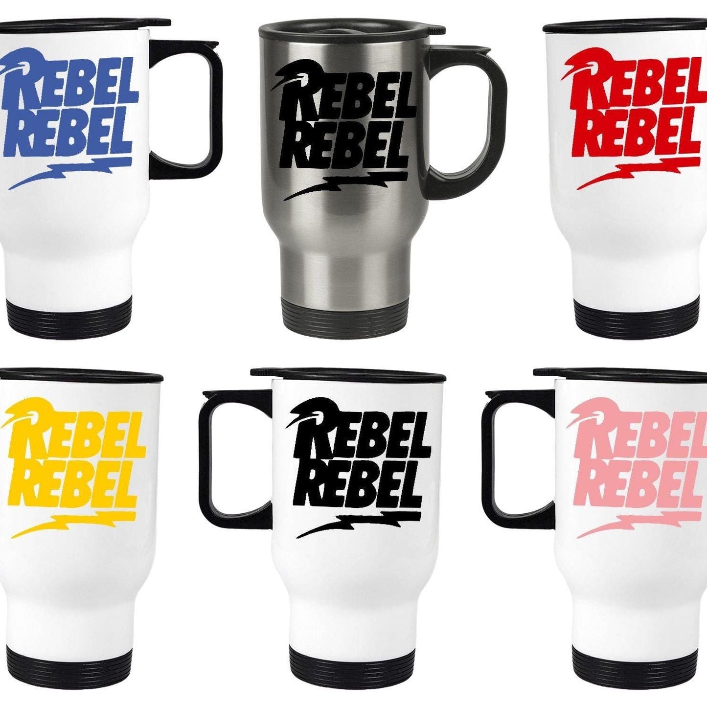 David Bowie Rebel Rebel Music Travel Mug Personalised