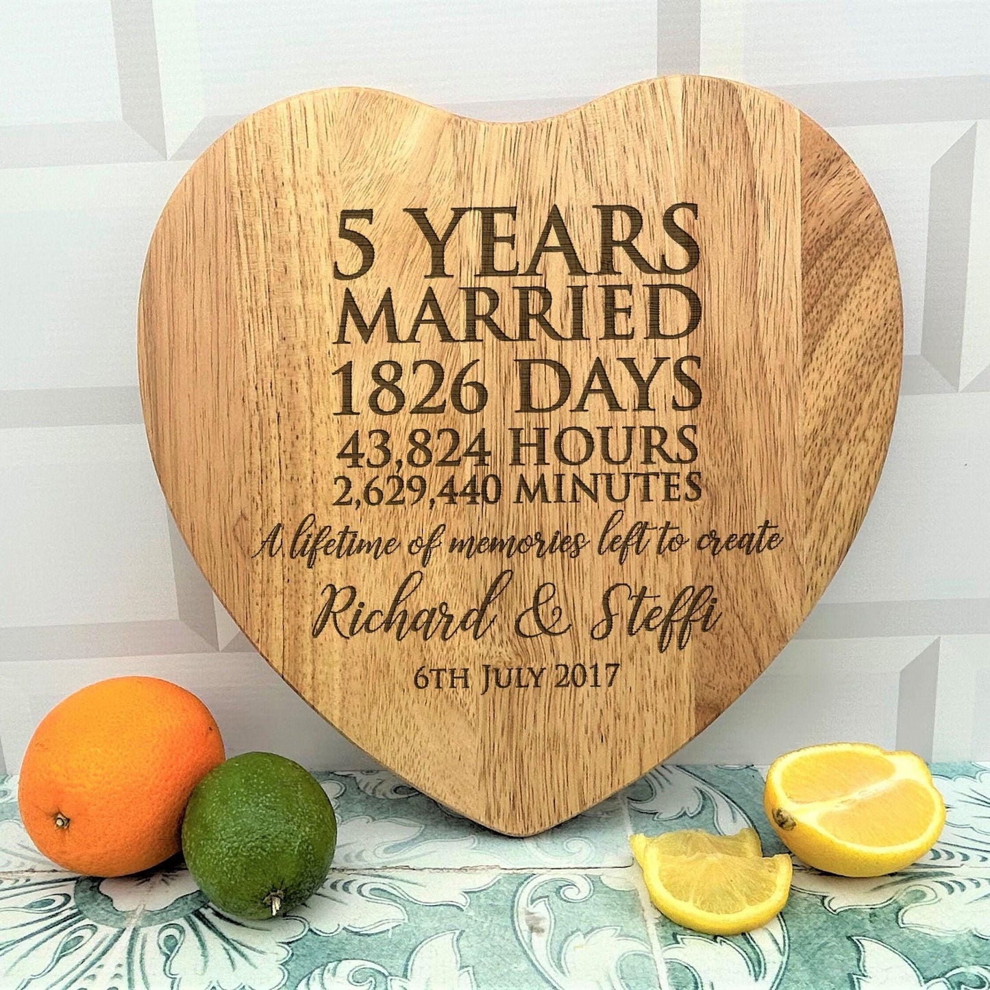 5 Years Married Personalised Wooden Chopping Board - Fifth Anniversary - Personalised Anniversary Gift