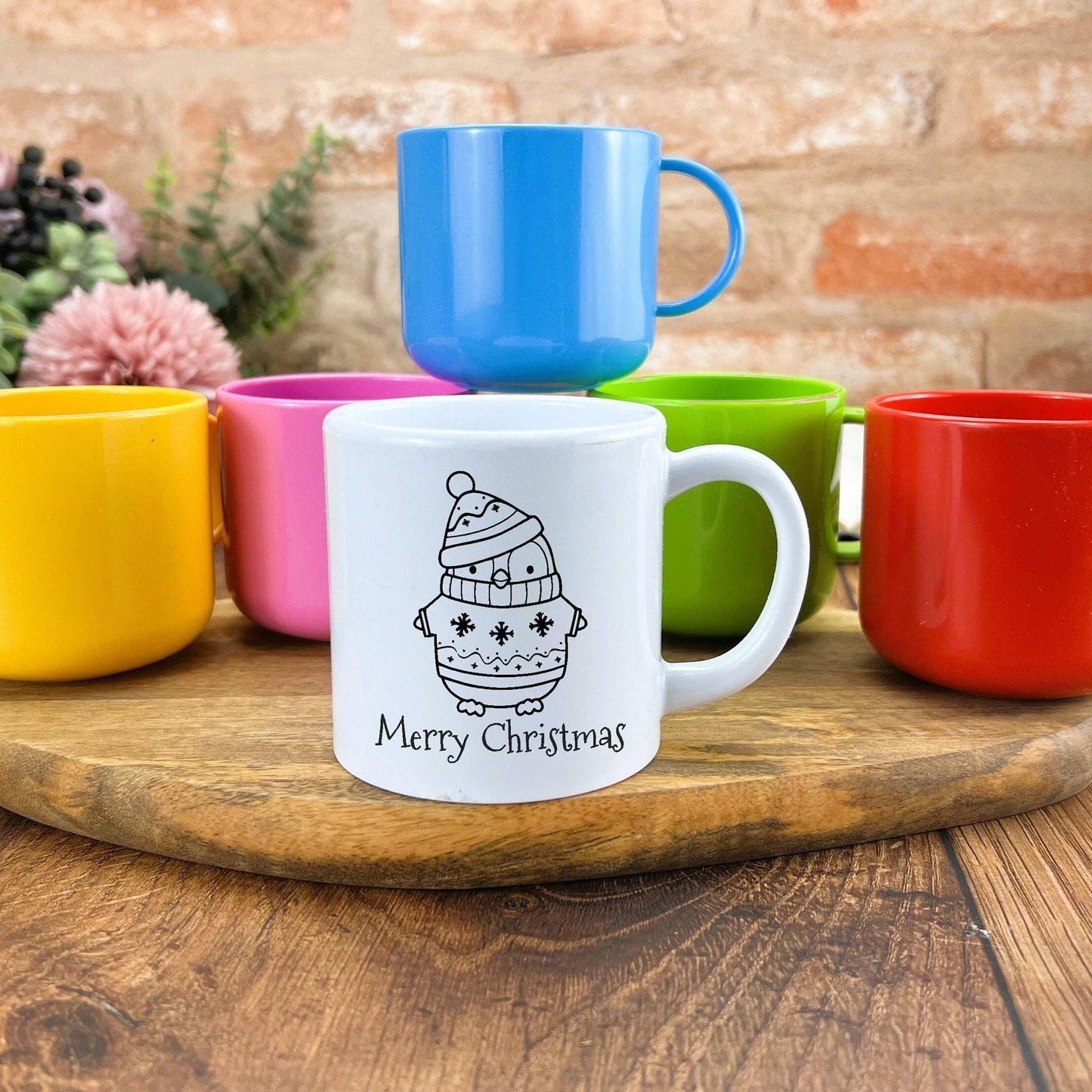 Penguin Merry Christmas Personalised Mug for Toddlers 6oz Polymer Unbreakable Child Safe Gift