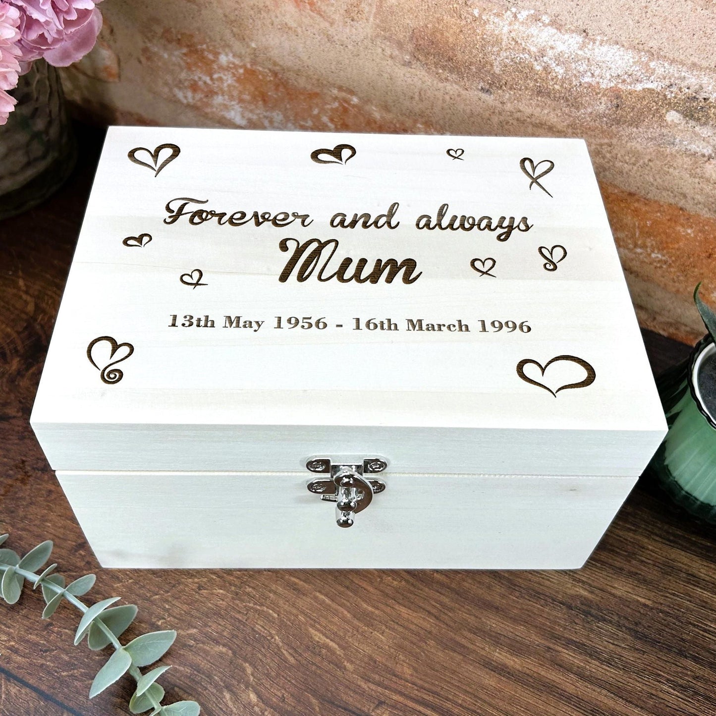 Hearts Wooden Memory Box Personalised Gift