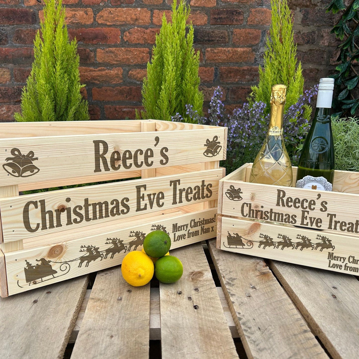 Christmas Eve Treats 24th December - Couple or Family Personalised Wooden Crate Hamper Gift