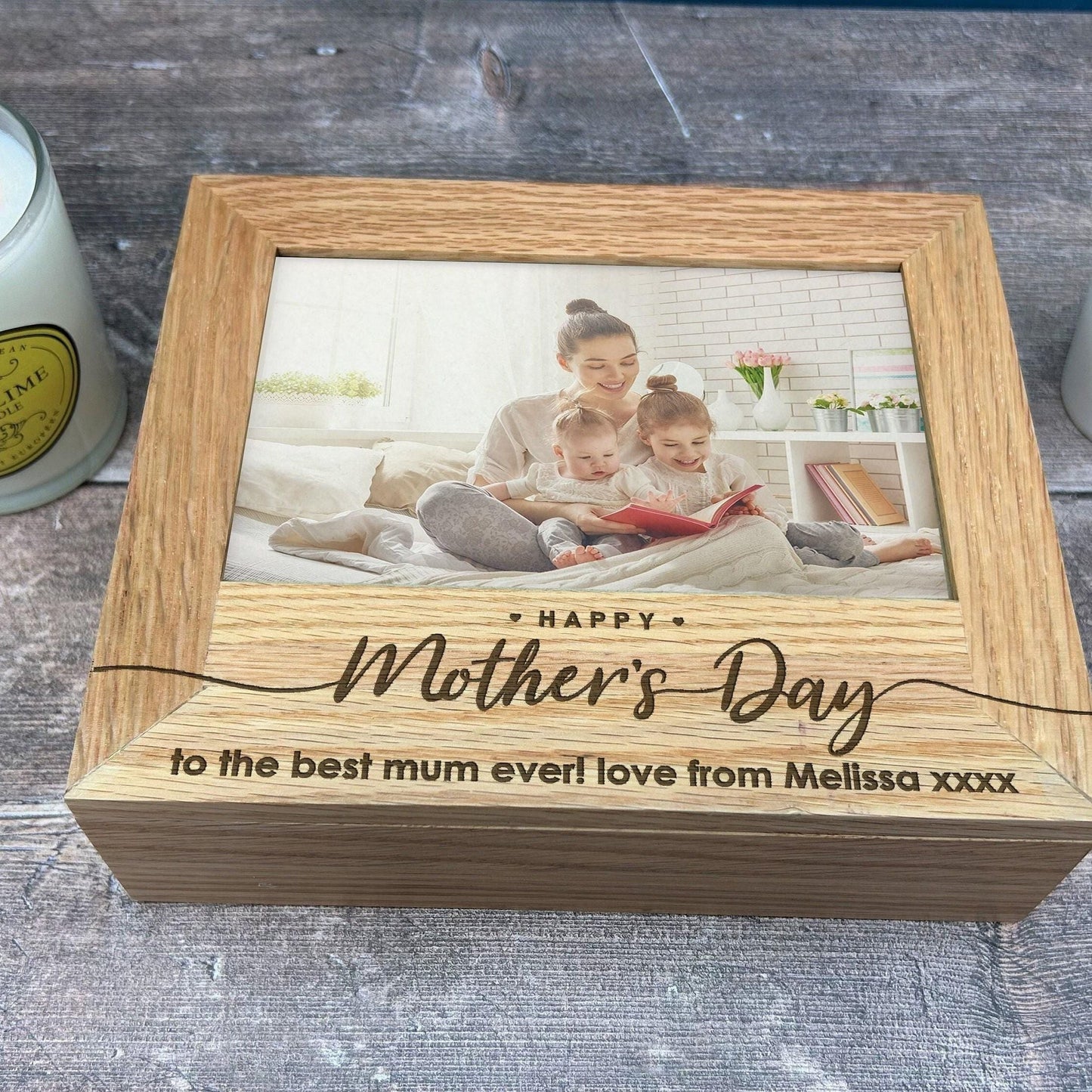 Happy Mother's Day - Mum Mummy - Personalised Memory Box - Photos 6x4 7x5 Holder - Solid Oak