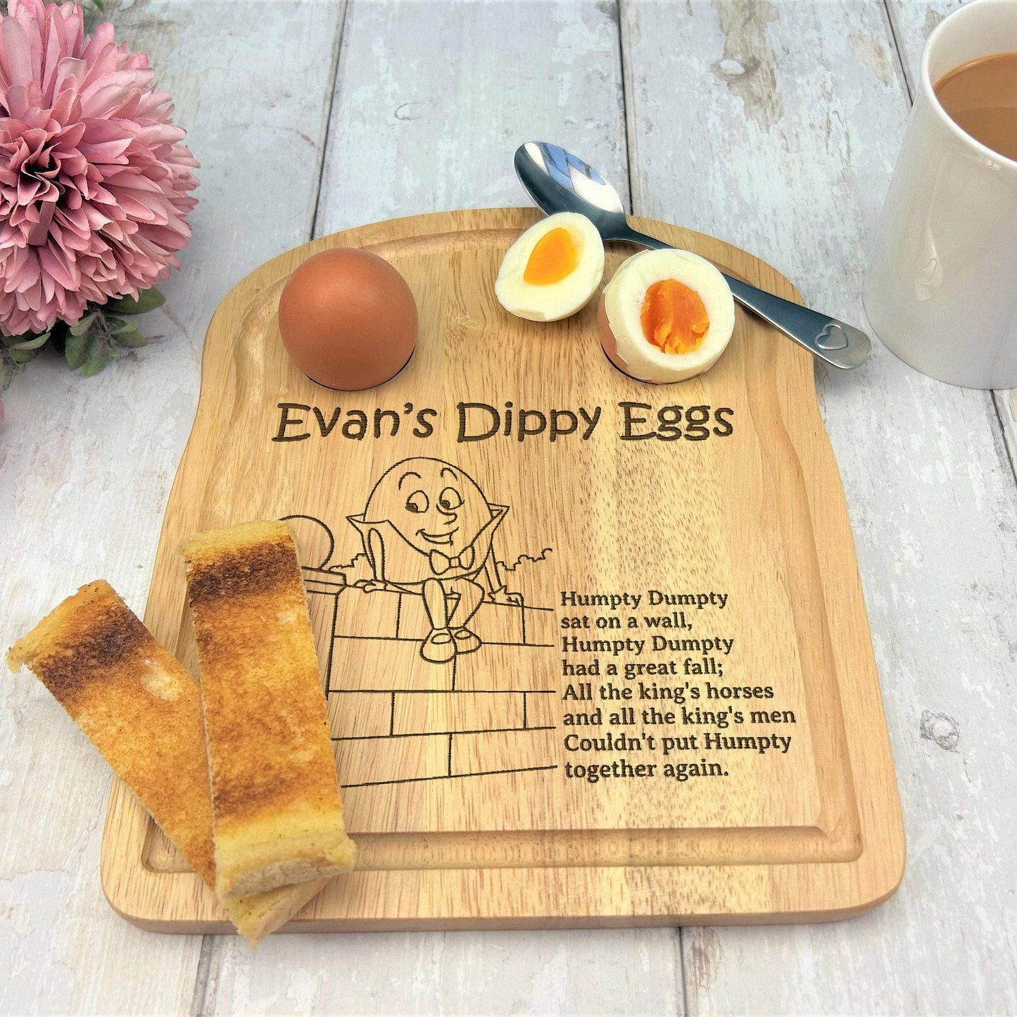 Humpty Dumpty Nursery Rhyme Egg & Soldiers Breakfast Board - Personalised Gift