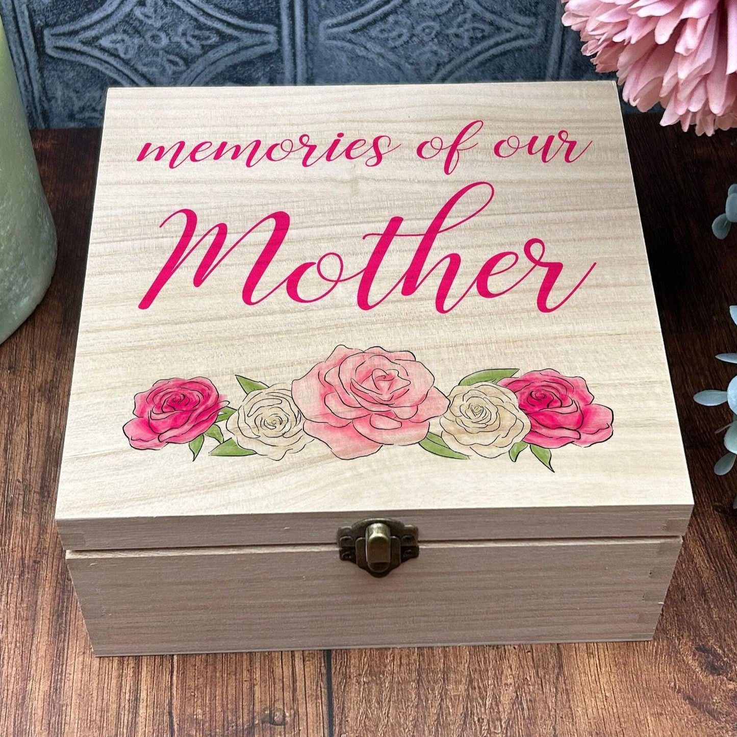 Rose Printed Wooden Memory Box Personalised Mother's Day Gift