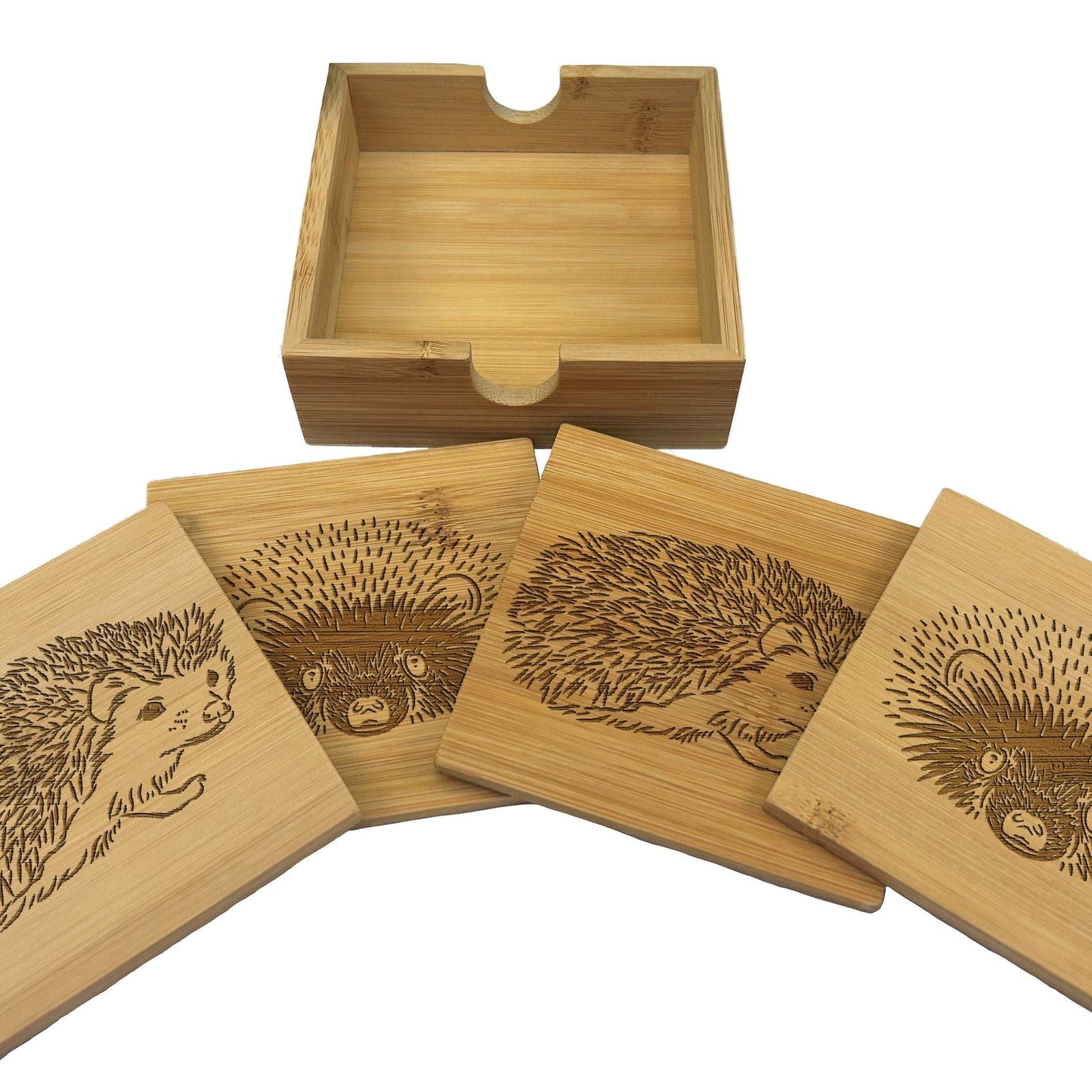 Hedgehog Cottage Core Engraved Bamboo Coaster Set New Home Décor House Warming Gift Christmas Gift Birthday Present Woodland Animal