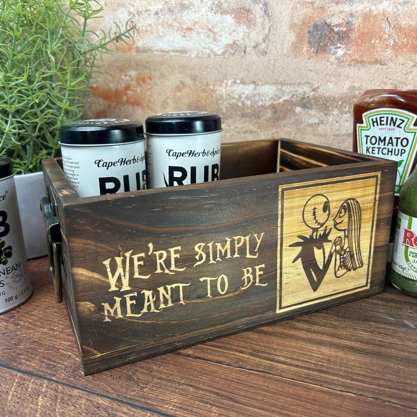 Nightmare Before Christmas - We're Simply Meant To Be Wooden Kitchen Tidy / Caddy - Funny Cooking Gift - Wedding Gift Jack Sally Disney