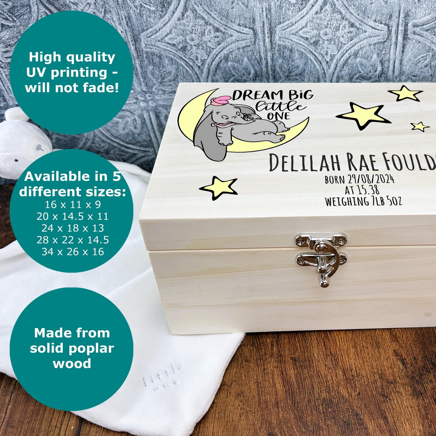 a wooden box with a picture of an elephant on it