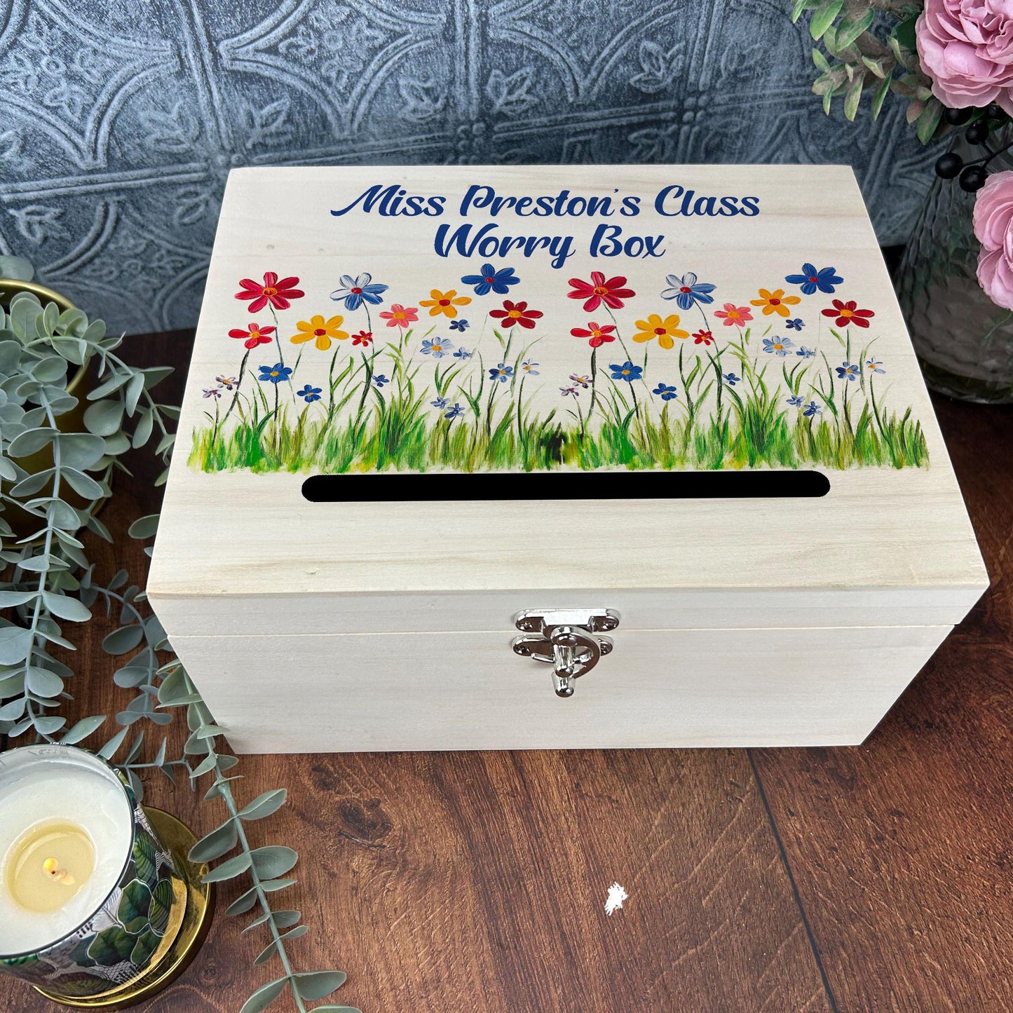 Colourful Flowers Worry Box Primary -Junior School Personalised Dropbox