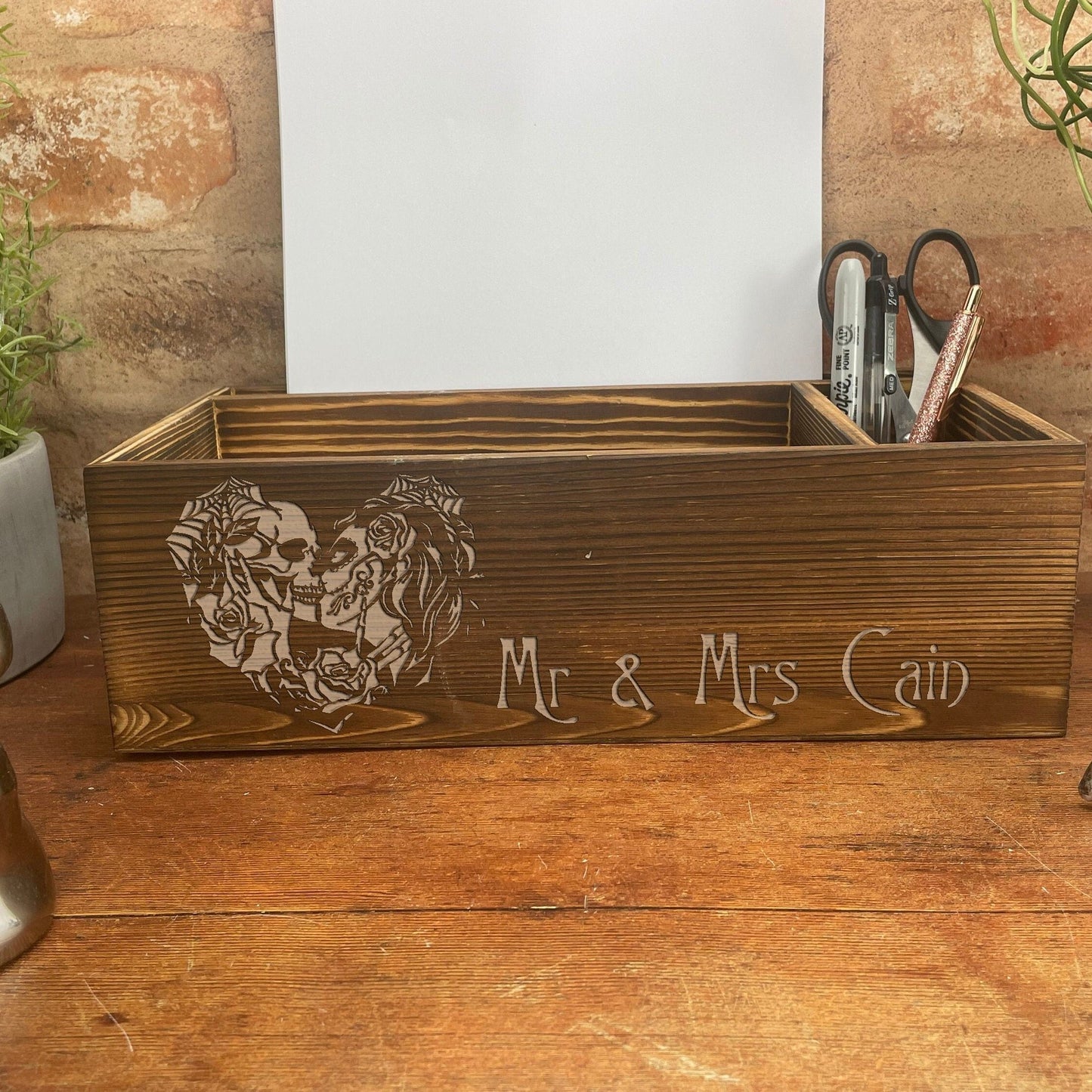 Desk or Hallway Tidy - Personalised Skull Couple - Wedding Anniversary Gift