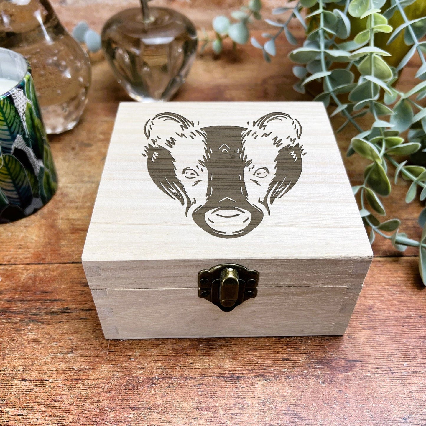 Badger Illustration Engraved Wooden Trinket Jewellery Box Woodland Animal Christmas Gift Birthday Present