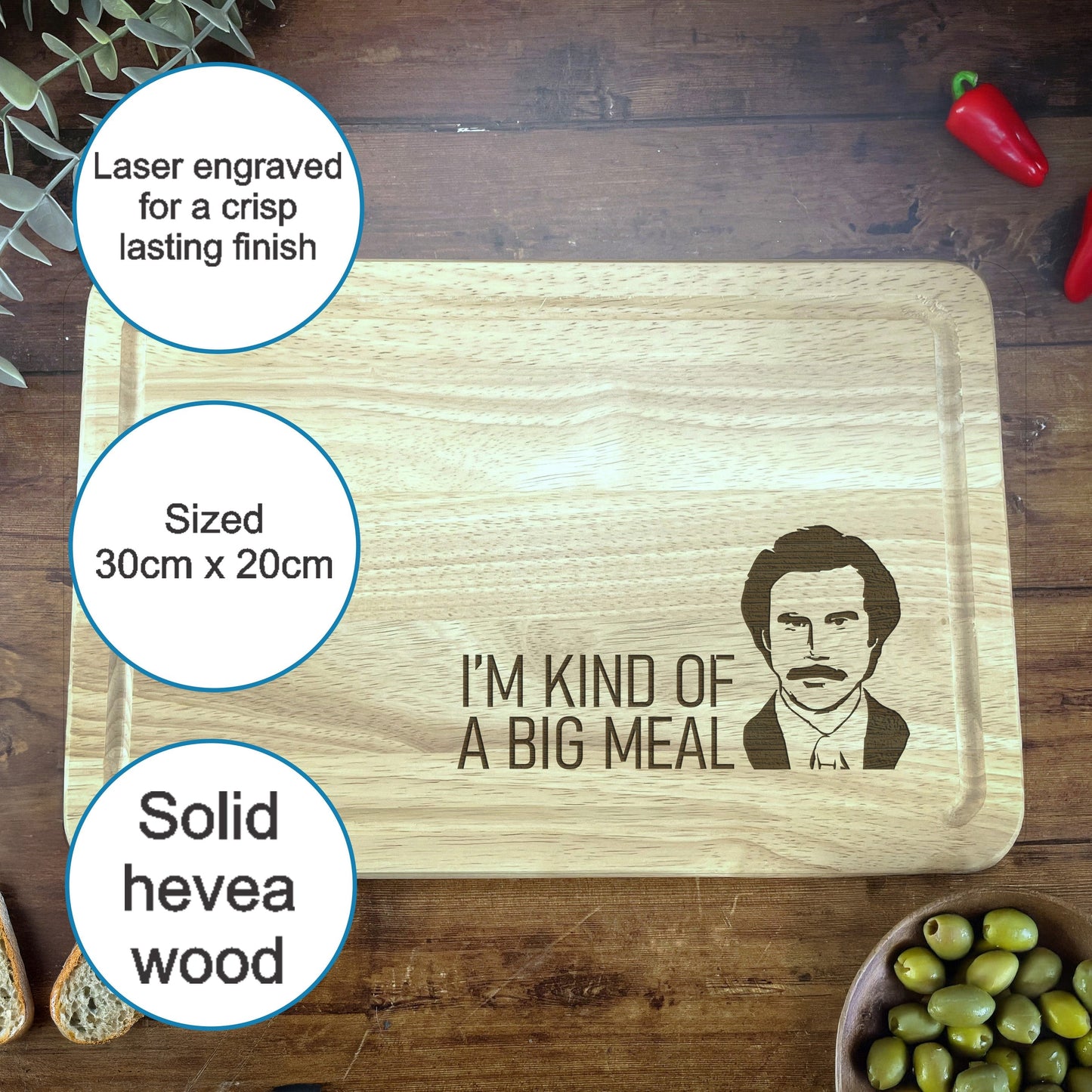 a cutting board with a picture of a man on it