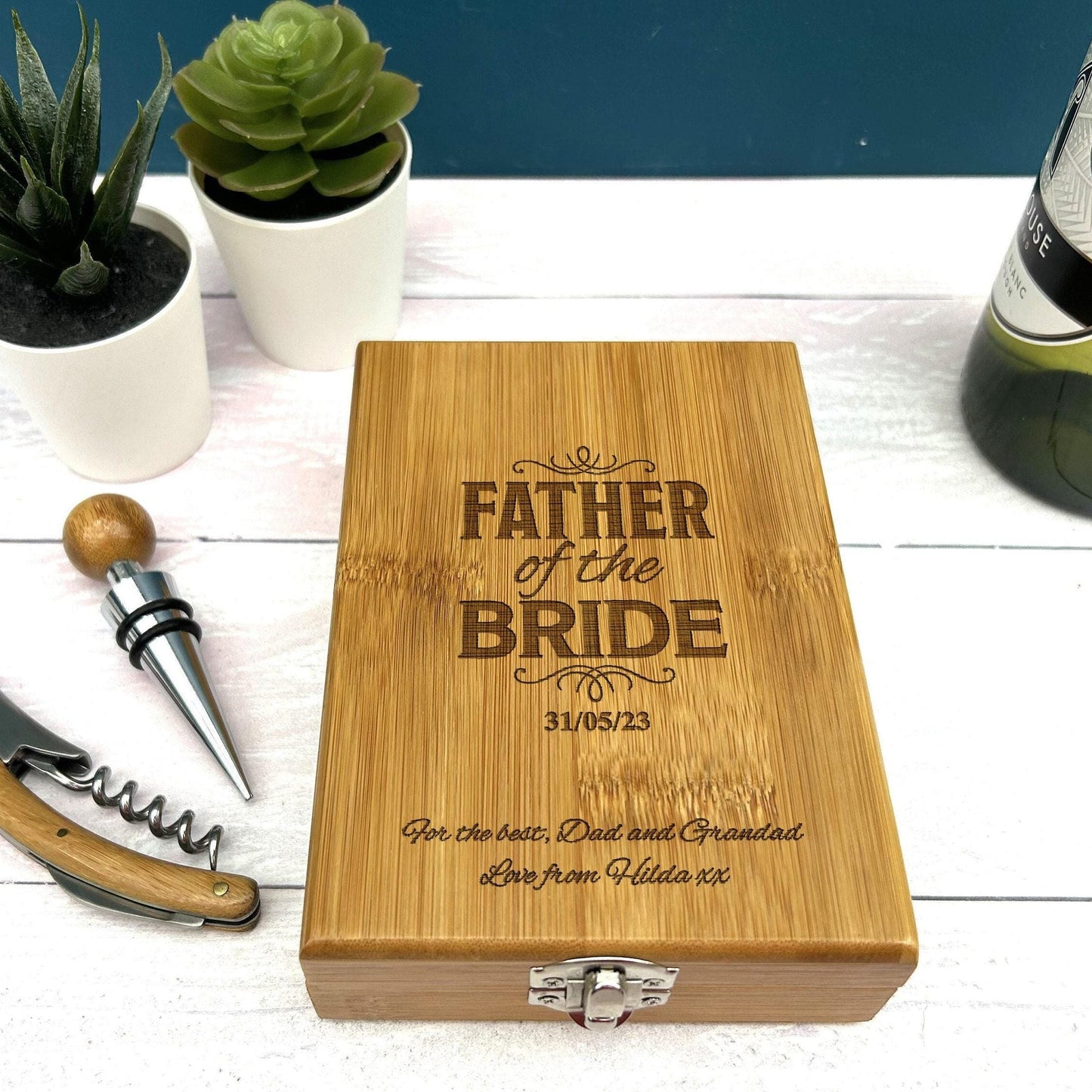 Father of the Bride - Personalised Wine Accessory Kit - Wedding Favour Gift