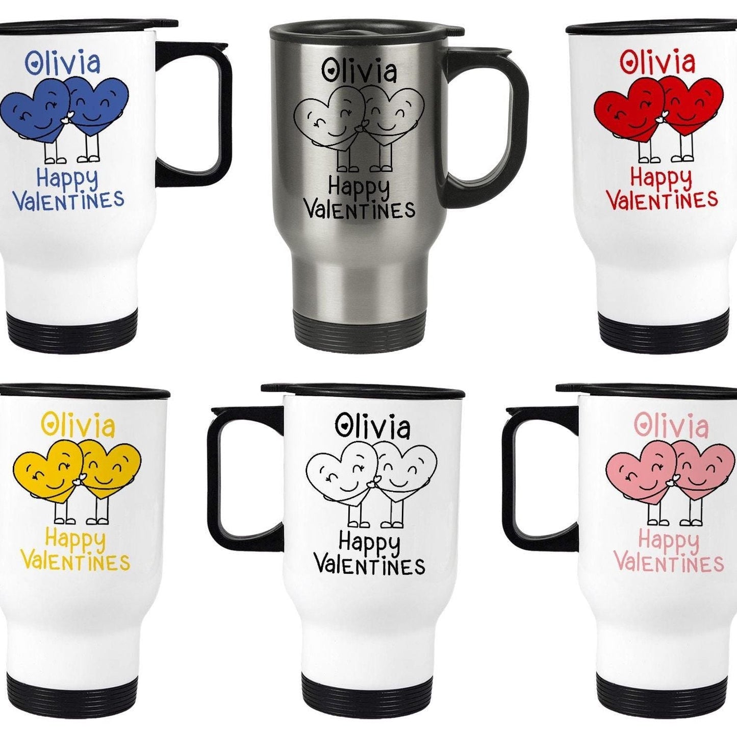 Happy Valentines Hearts Couple Cute Personalised Travel Mug Valentine's Day