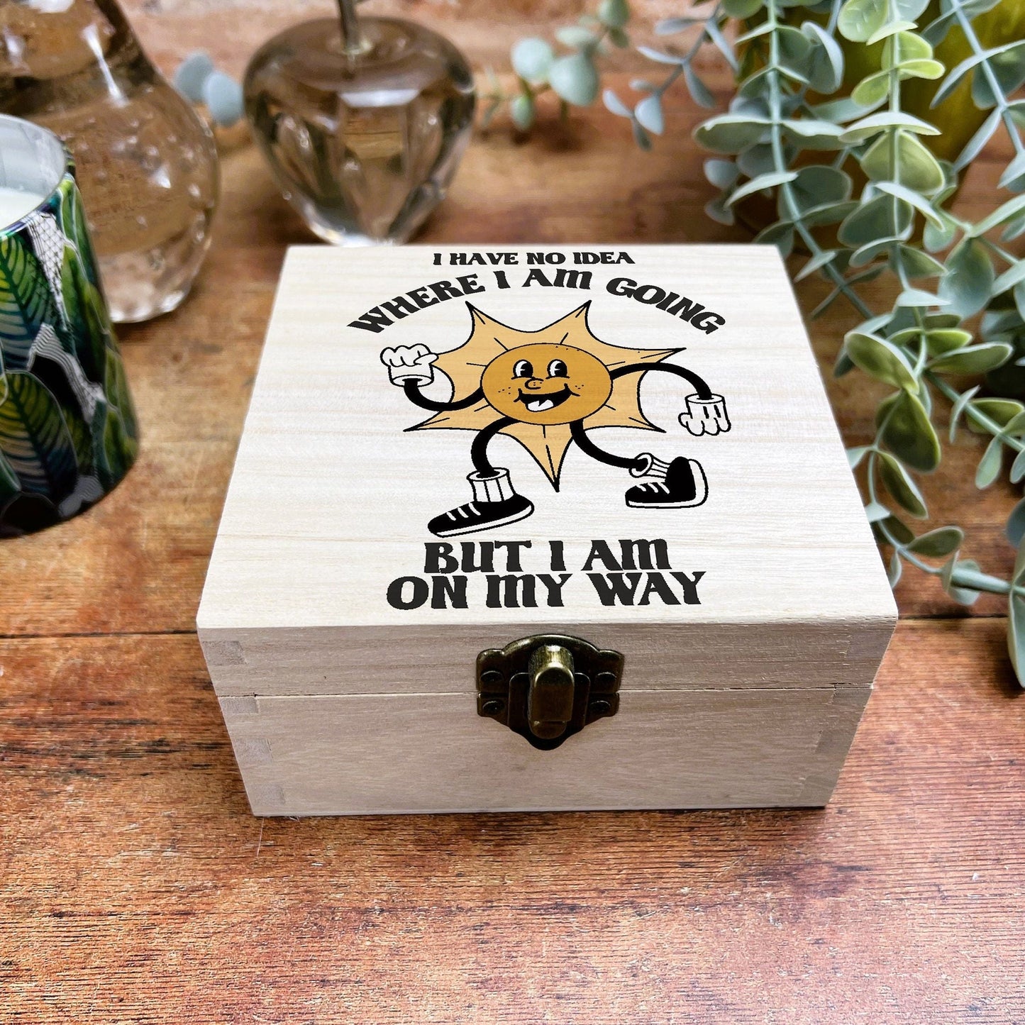 Sun I Am On My Way Positivity Self Care Colourful Wooden Box Trinkets Desk Tidy Clutter Hair Bobbles Stationary Christmas Gift Present