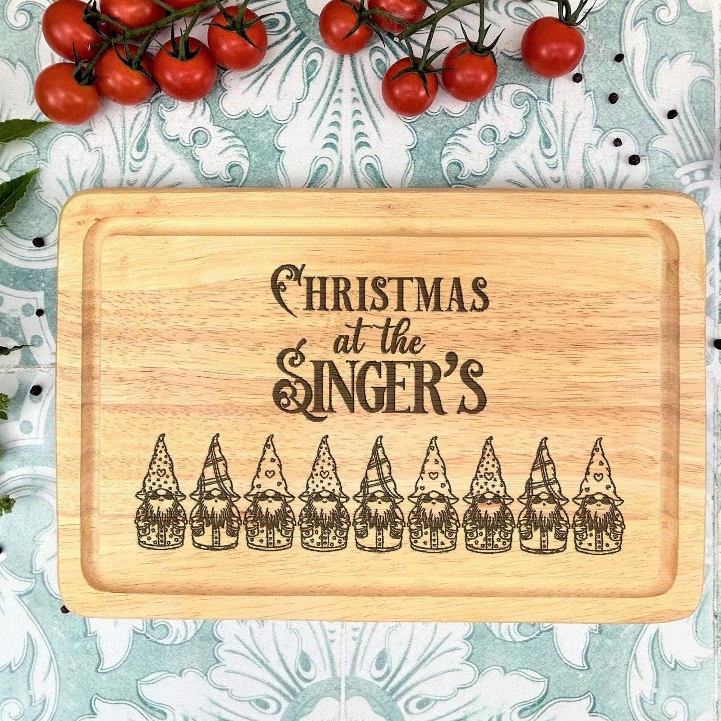Christmas Gnomes Family Chopping Board Personalised Xmas Gift