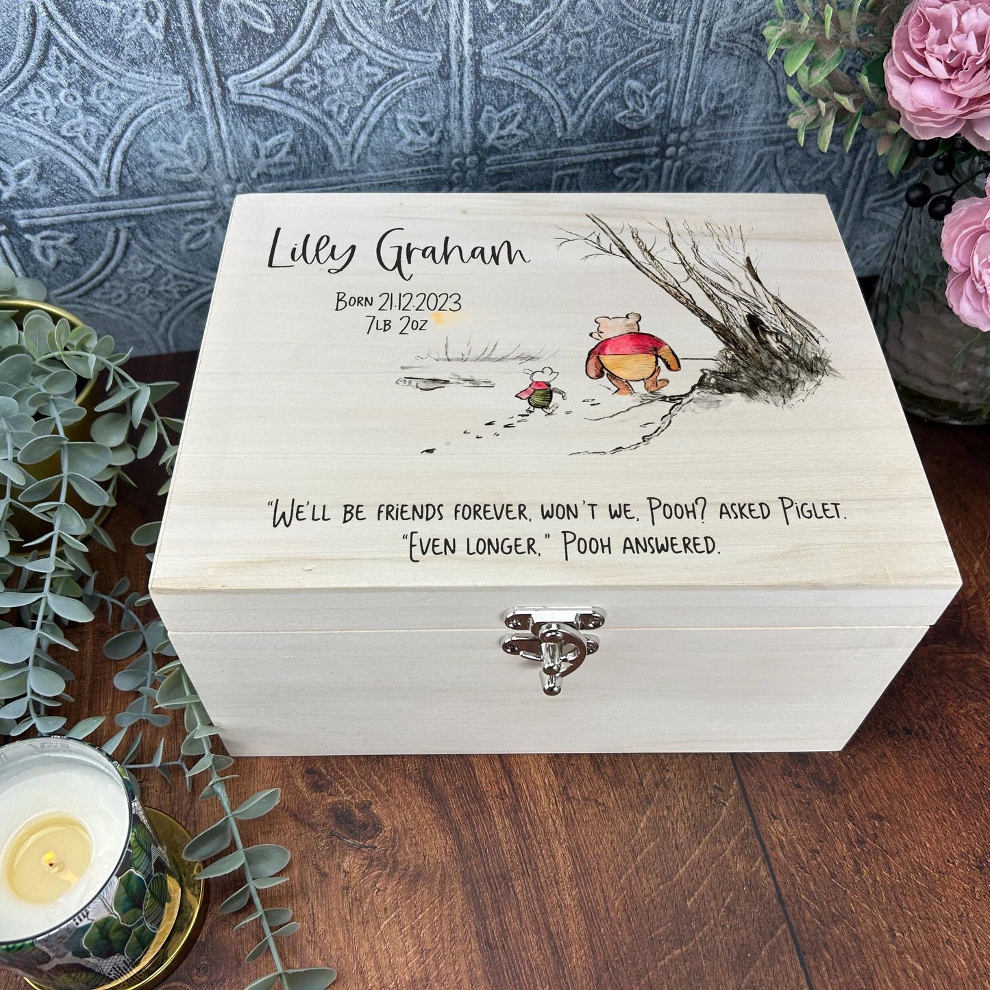 Friendship Pooh Bear & Piglet - Personalised Gift - Luxury Deep Wooden Box