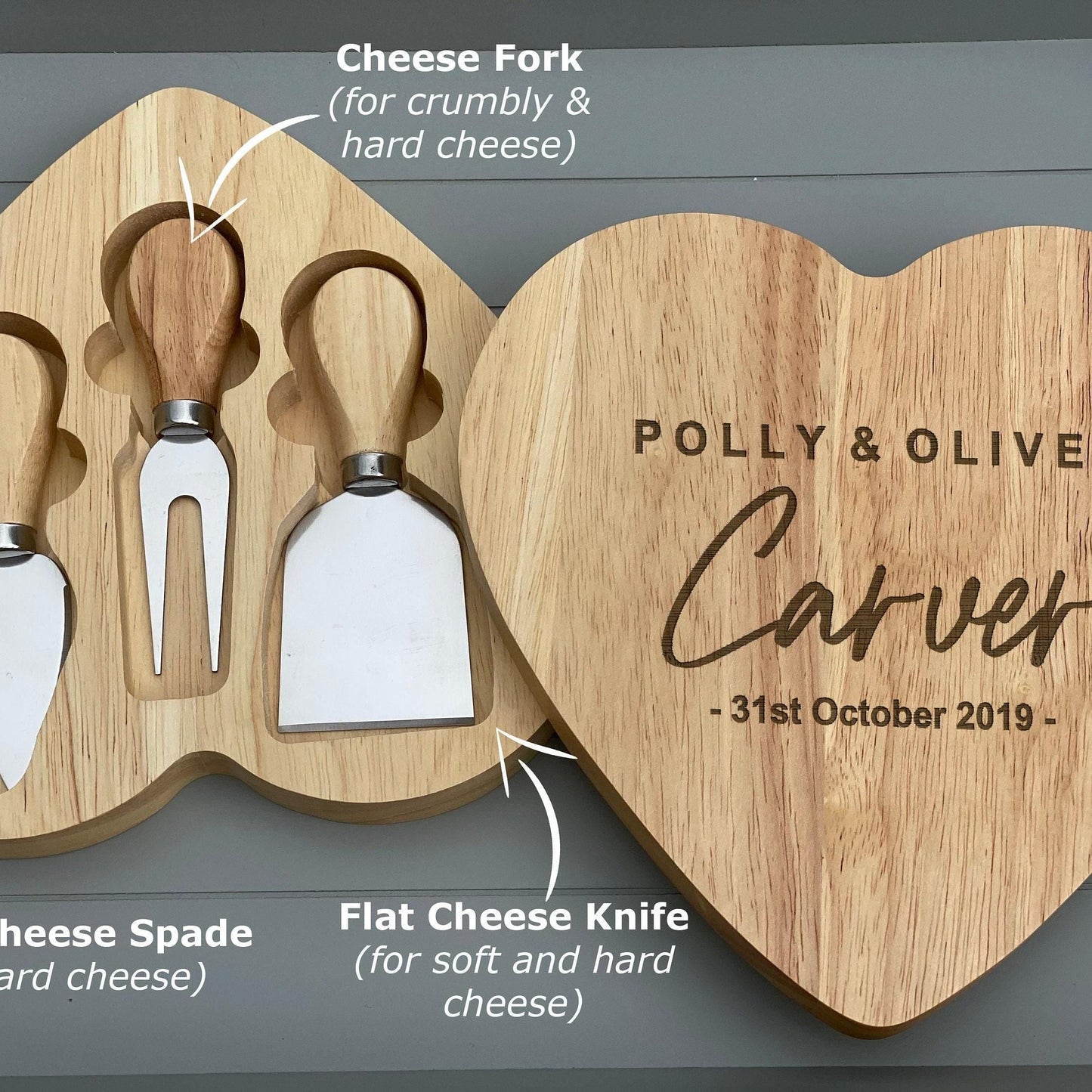 Mr & Mrs Heart Shape Cheese Board Set - Personalised - Wedding - Anniversary - Valentine's Day Gift