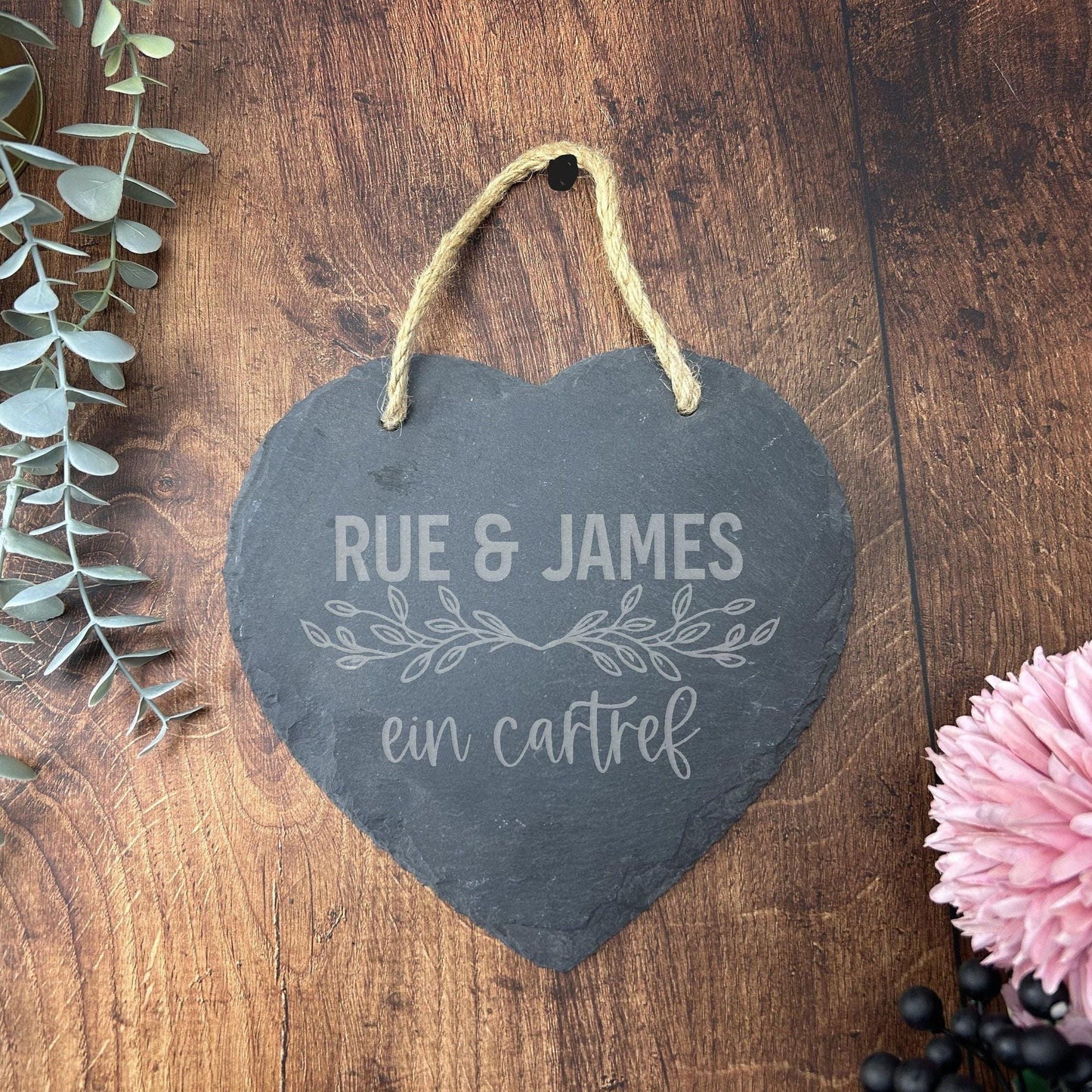 Ein Cartref Welsh Language Our Home - Personalised Slate Heart Plaque