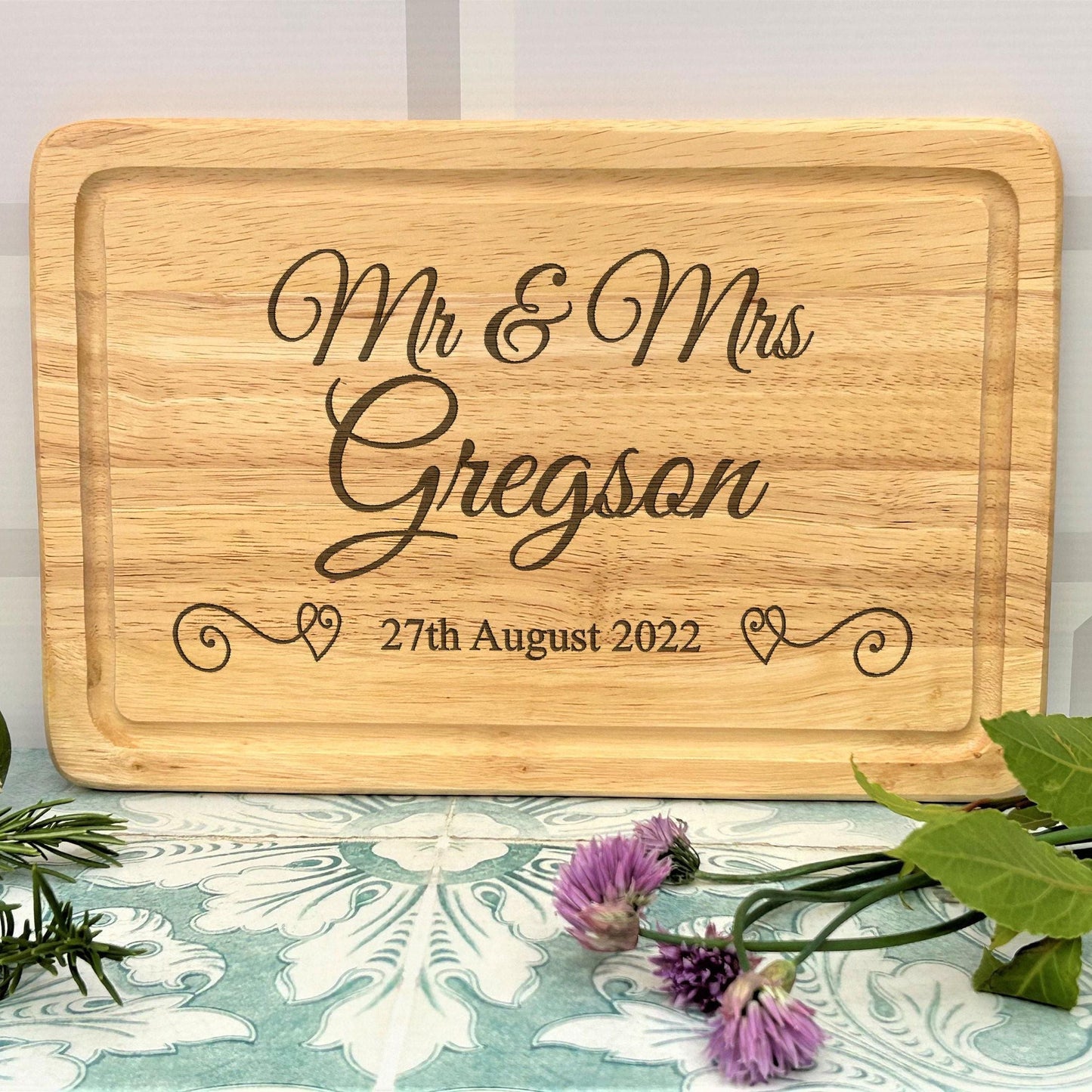 Mr & Mrs Personalised Wooden Engraved Chopping Board Wedding Gift