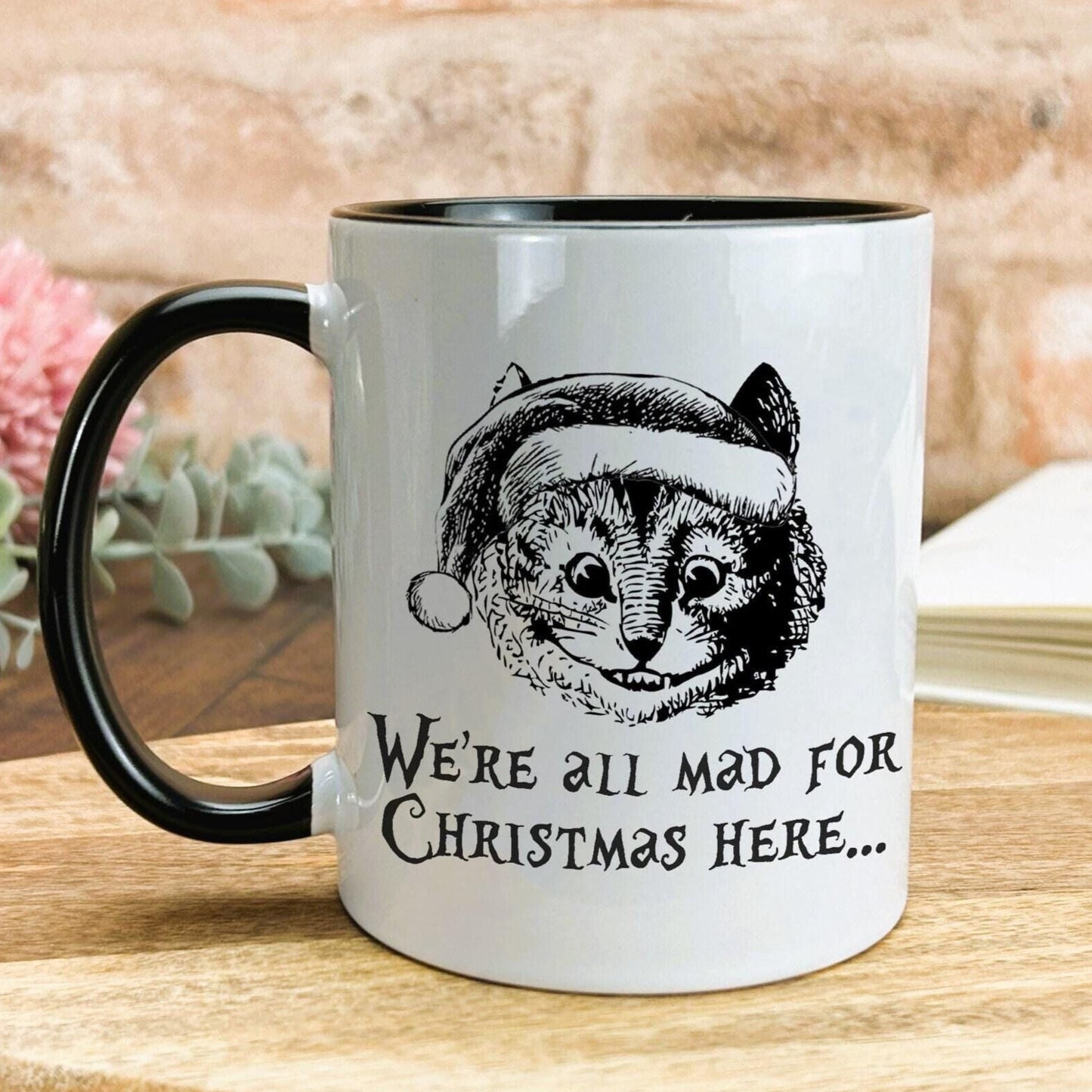 Cheshire Cat Mad Here Christmas Mug