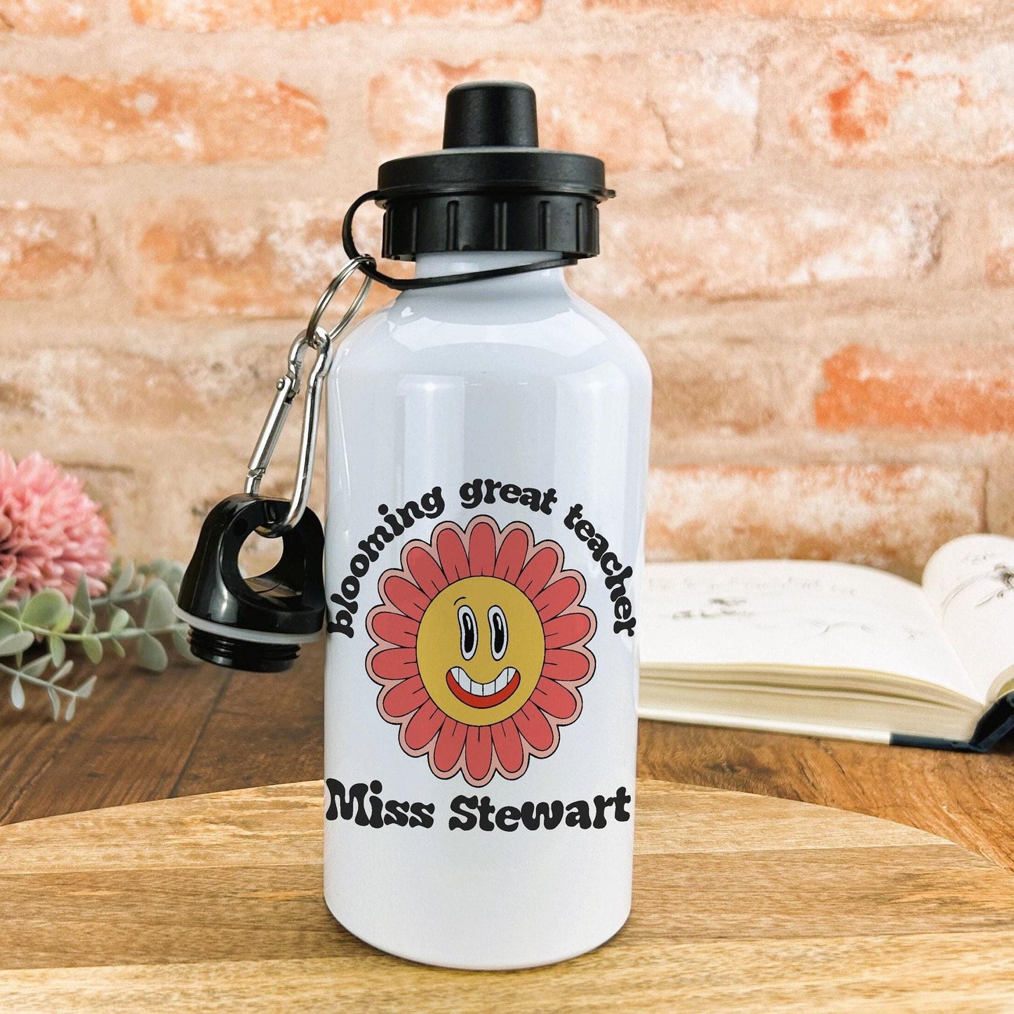 Blooming Great Teacher Flower Personalised Message Water Bottle | Gift | Leaving School Gift | Teachers Gift | School