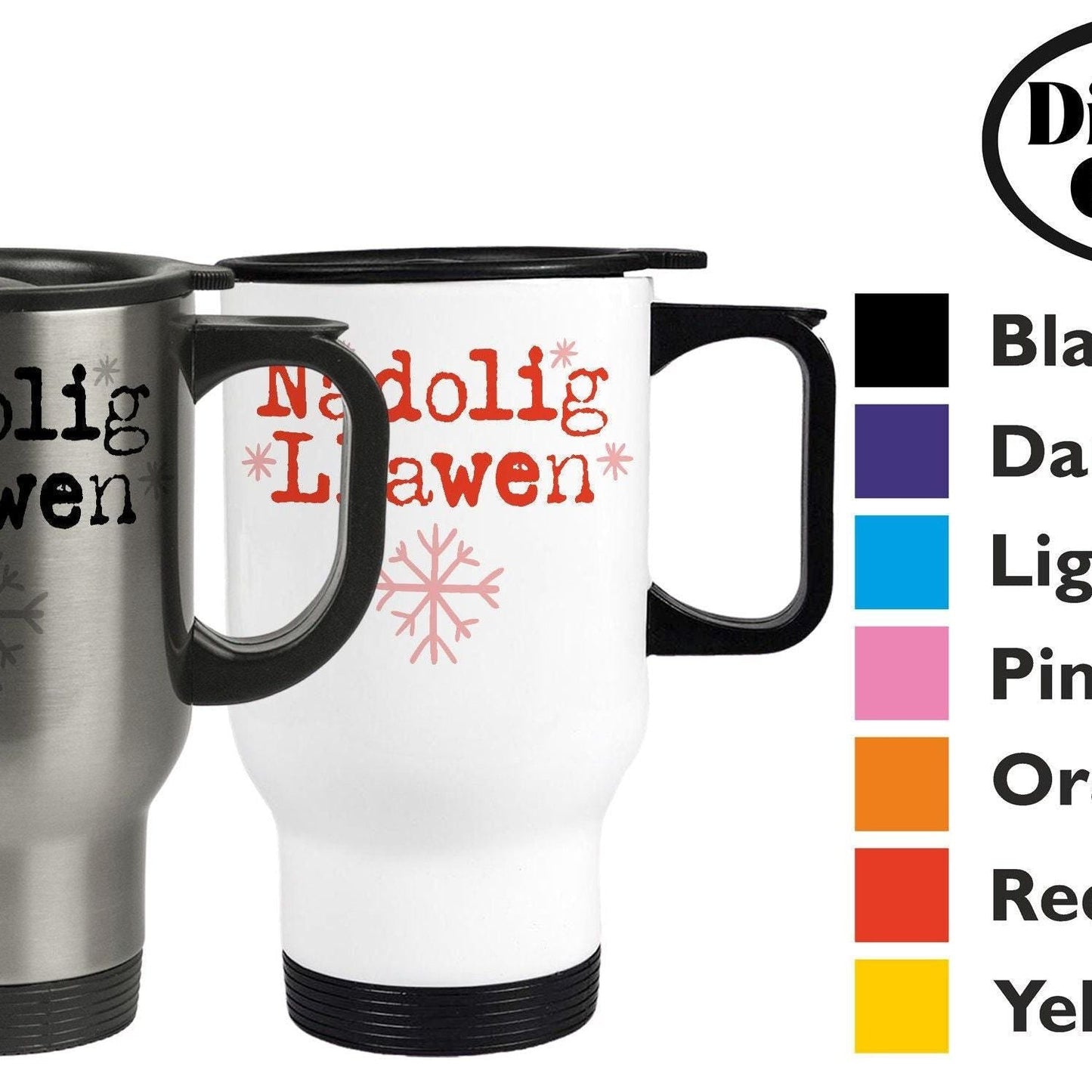 Nadolig Llawen Snowflakes - Welsh Language Dialect - Personalised Travel Mug