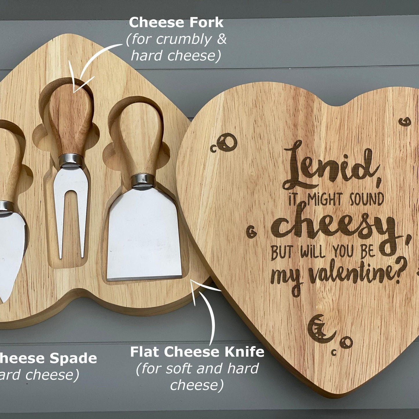 Sounds Cheesy Valentine's Day Heart Shape Cheese Board Set - Personalised Gift