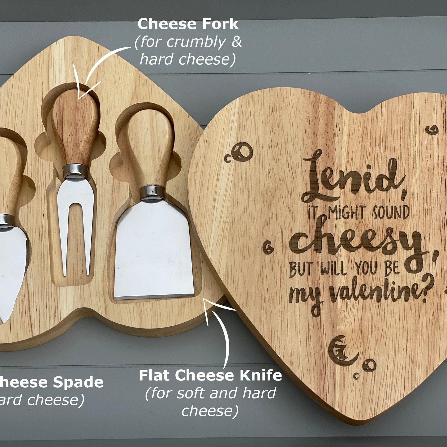 Sounds Cheesy Valentine's Day Heart Shape Cheese Board Set - Personalised Gift