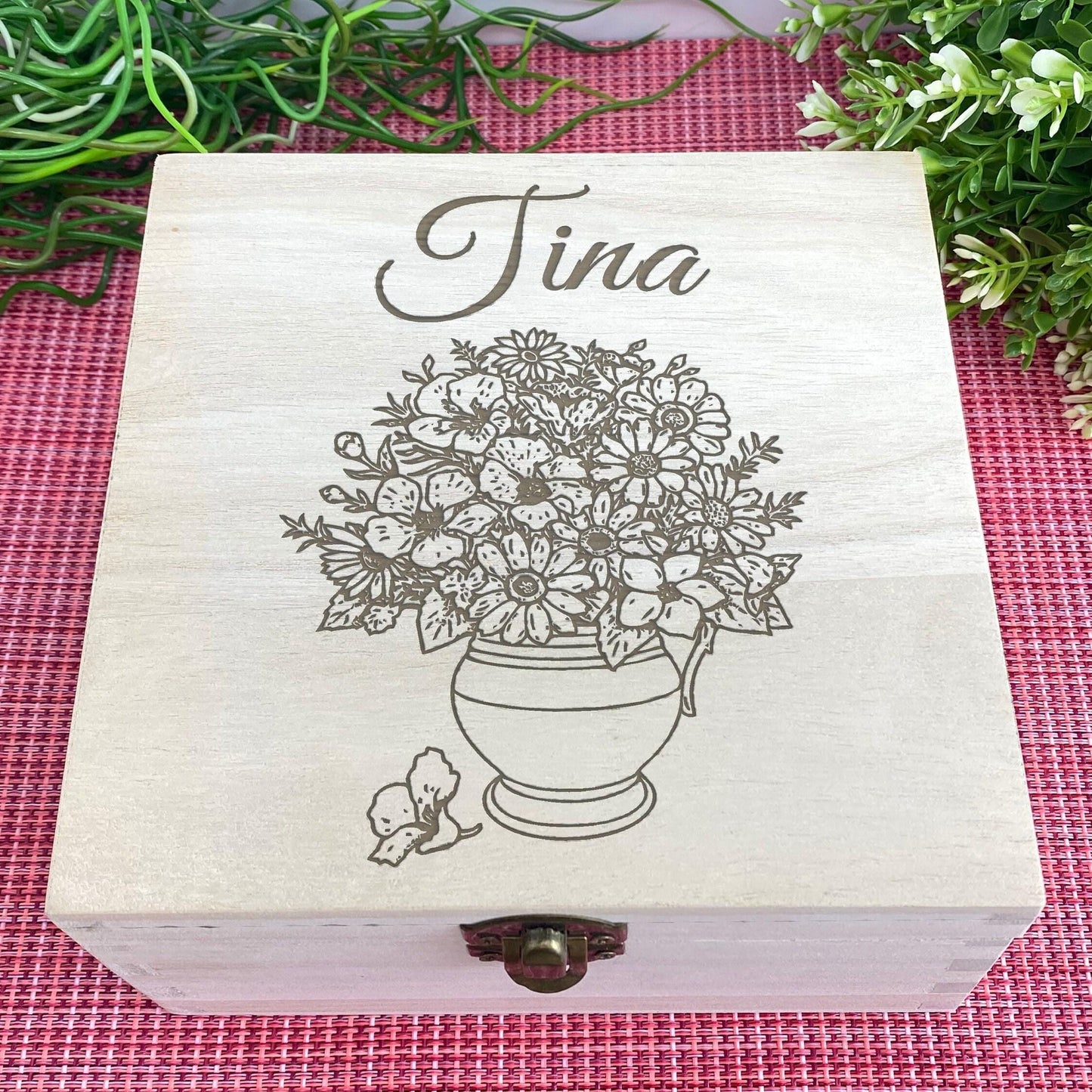 Vase of Flowers Design Wooden Memory Keepsake Box Personalised Gift
