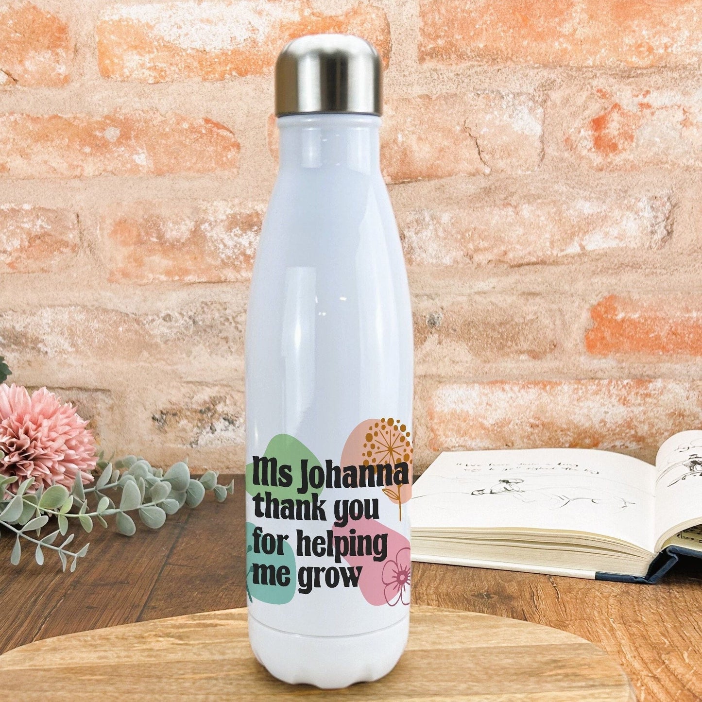 Helping Me Grow Teacher Personalised Message Water Bottle | Gift | Leaving School Gift | Teachers Gift | School