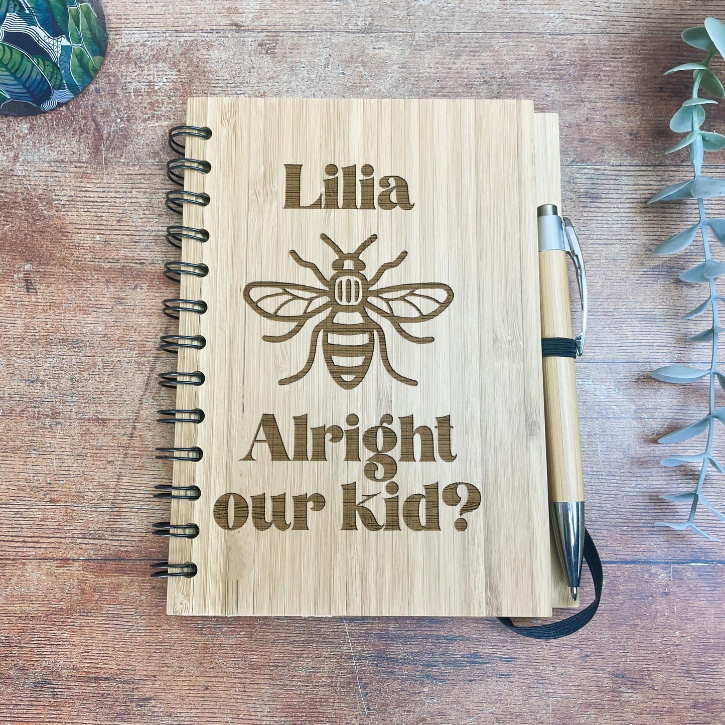 Alright our kid? Manc Dialect Quote Engraved Notebook Journal Bamboo