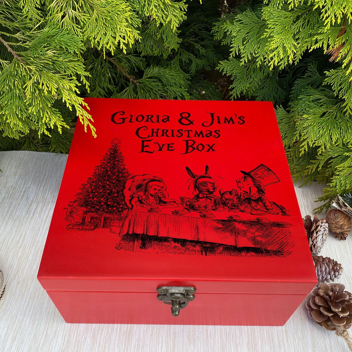 Alice in Wonderland Personalised Christmas Eve Box - Wooden Treat Box
