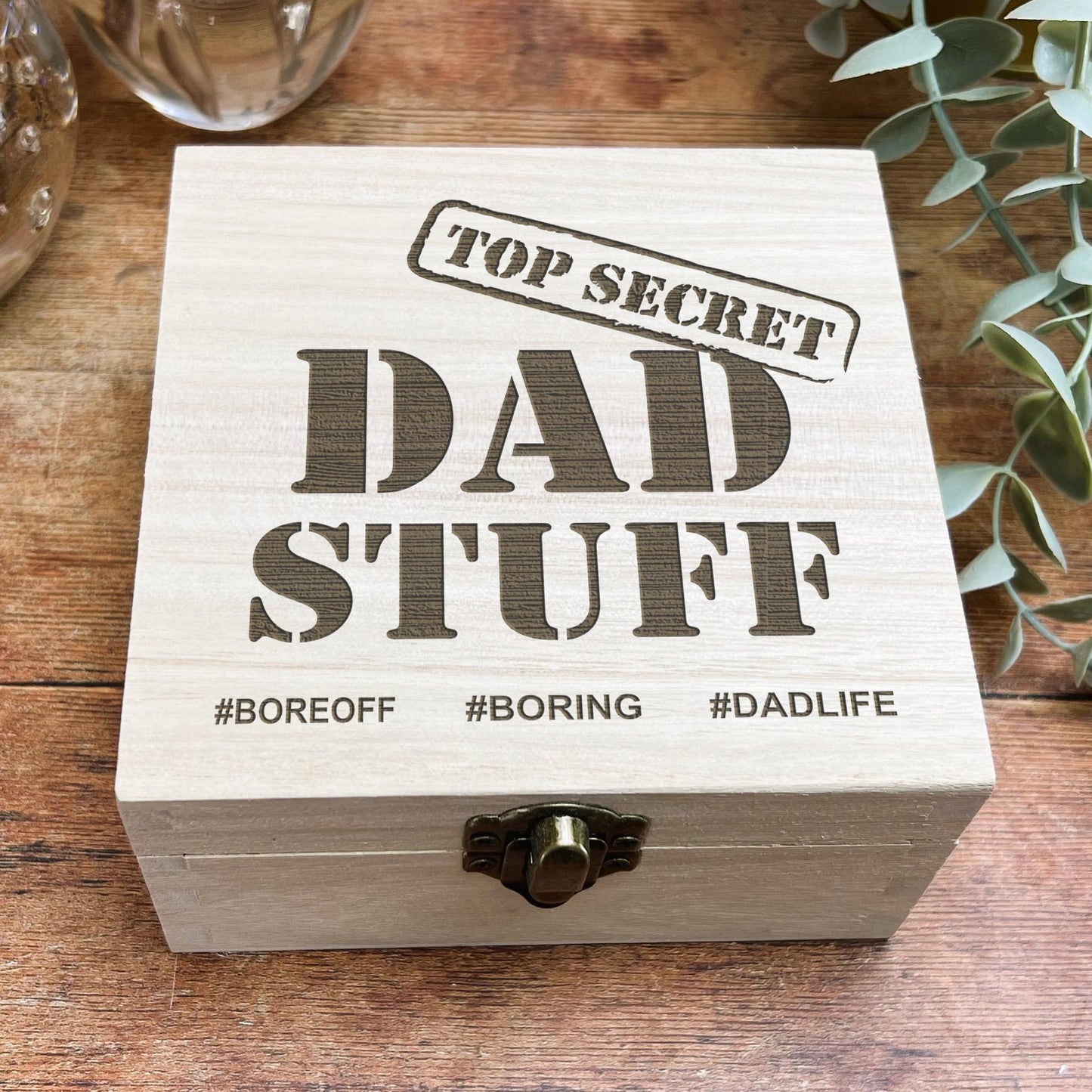 a wooden box that says top secret dad stuff