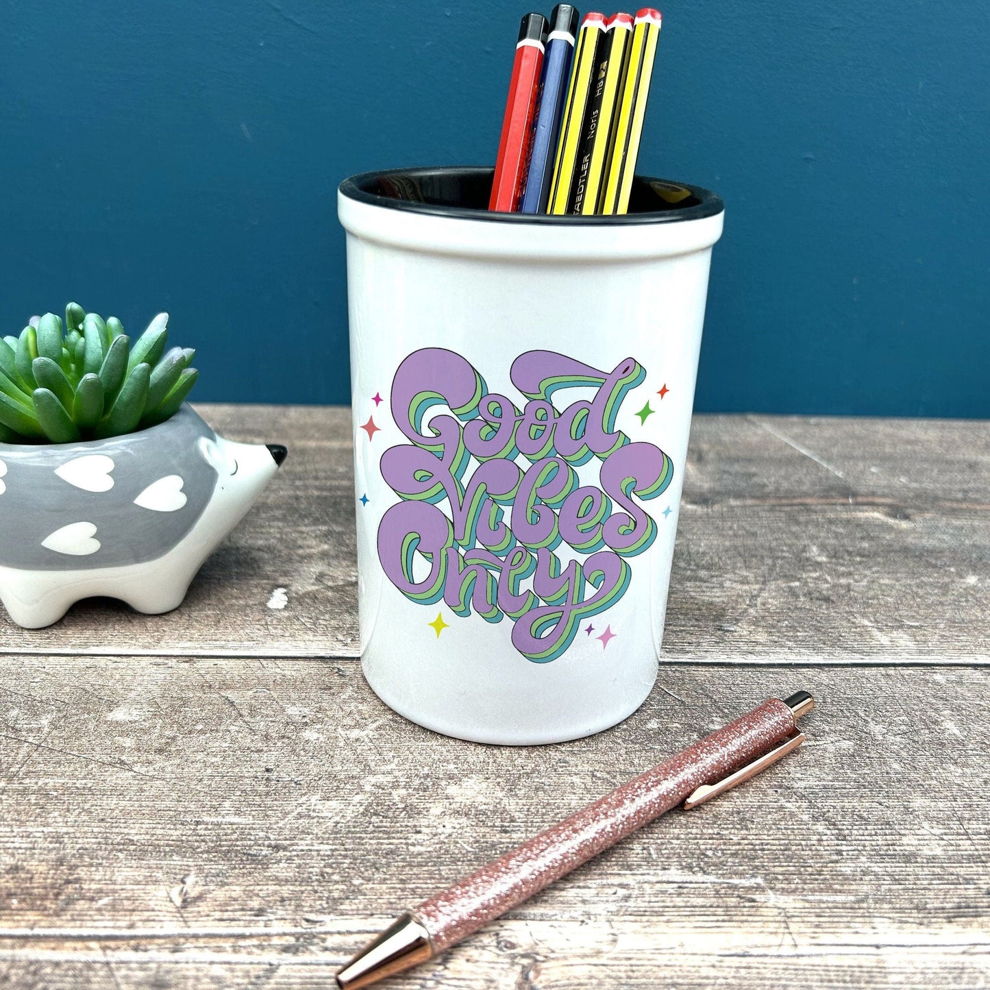 Good Vibes Only Positivity Pencil Pen Pot Stationary Gift