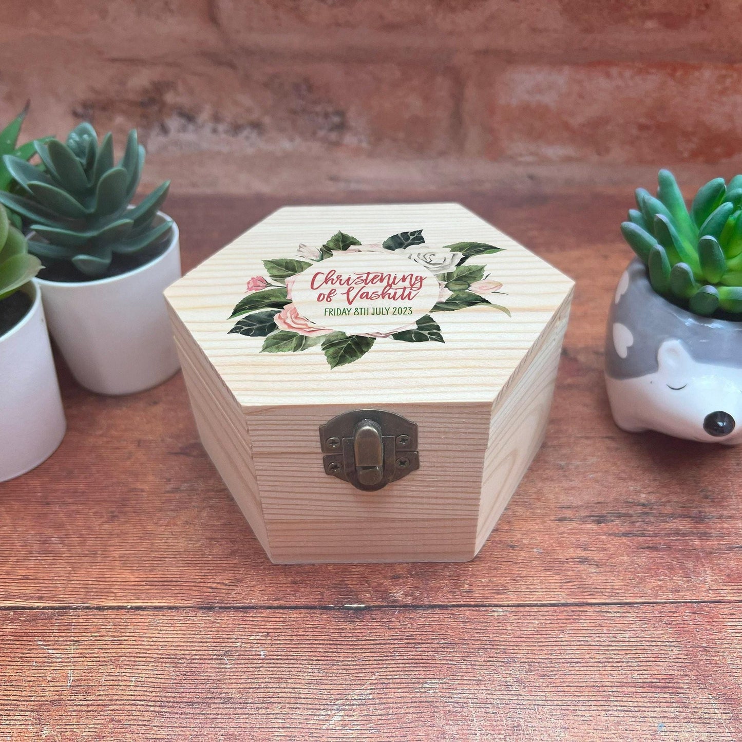Floral Christening Printed Box - Toy Storage / Memory - Wooden Personalised Gift