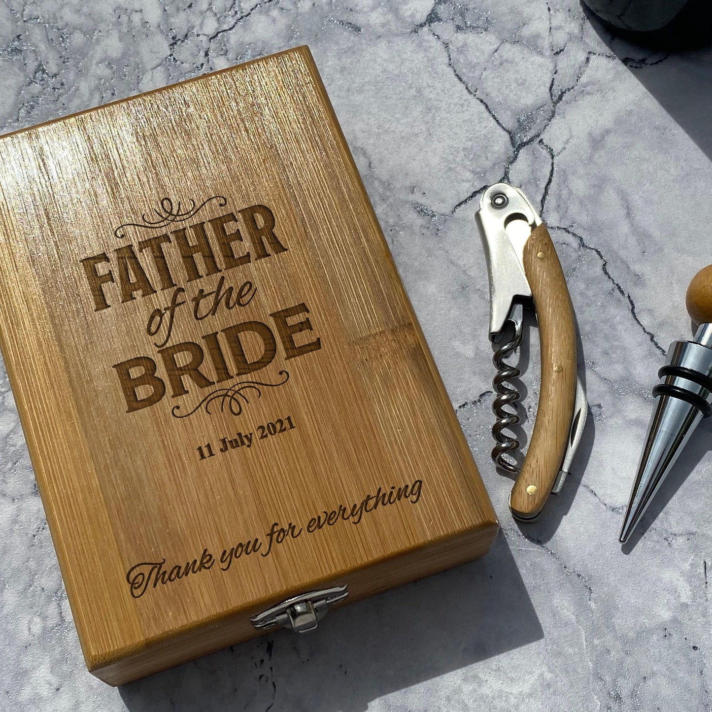 Father of the Bride - Personalised Wine Accessory Kit - Wedding Favour Gift