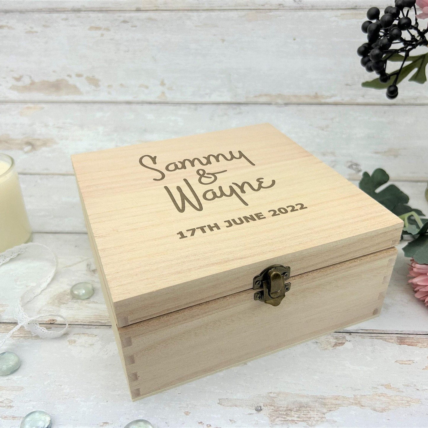 Couples Name and Message Wooden Memory Box Personalised Valentine's Day Gift
