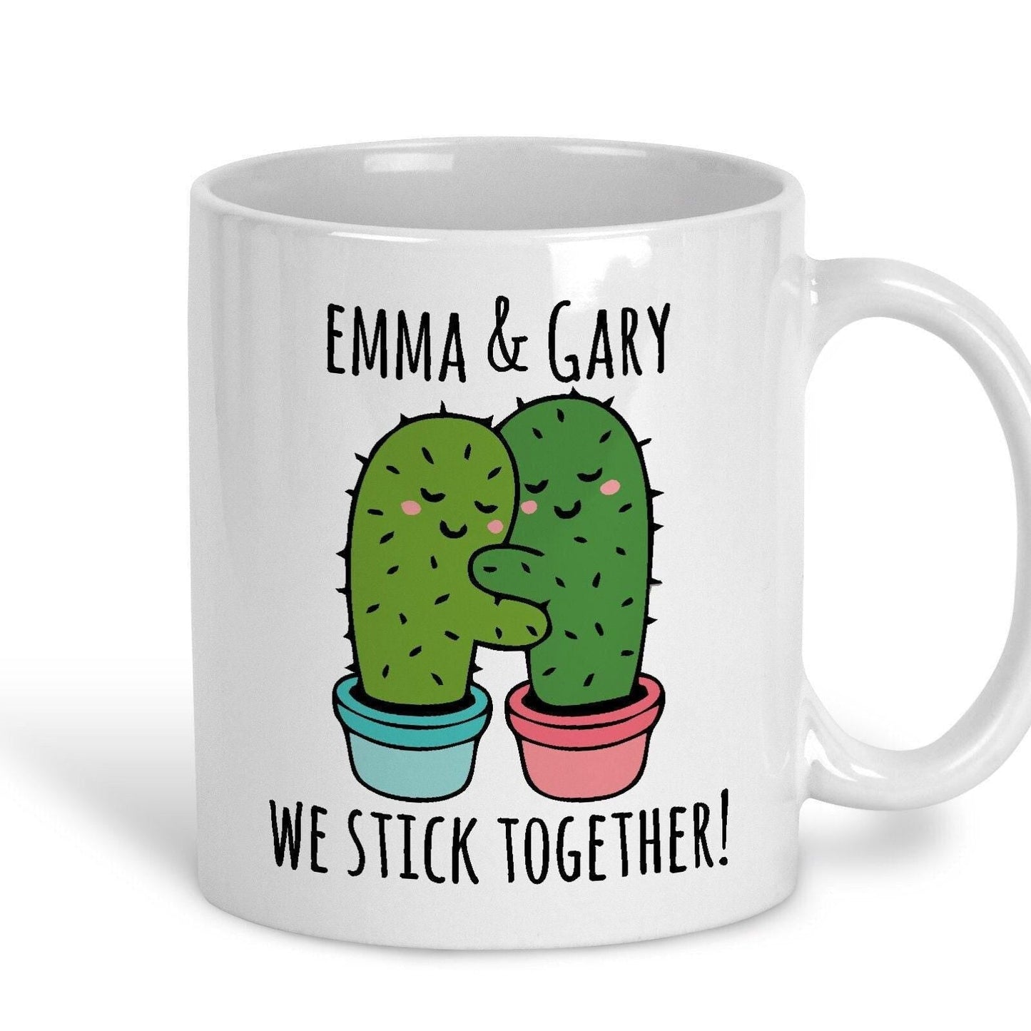 We Stick Together Cactus Pun Funny Personalised Valentine's Day Ceramic Mug