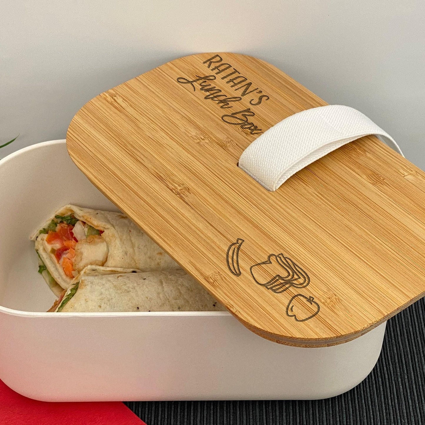 Sandwich & Fruit Personalised Bamboo Eco Friendly Lunch Box - School Work Packed Lunch