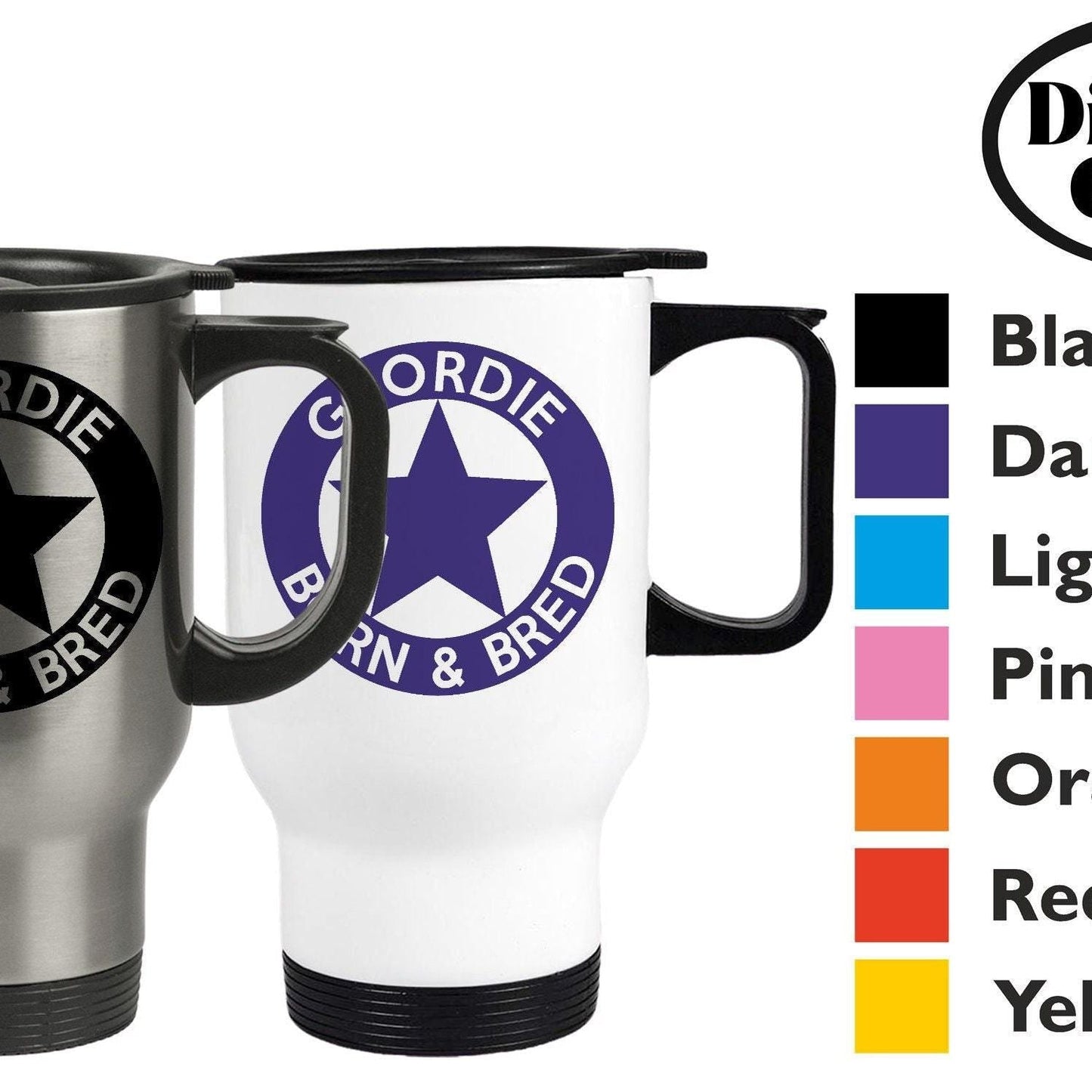 Geordie Born & Bred Star - Newcastle Geordie Dialect - Personalised Travel Mug