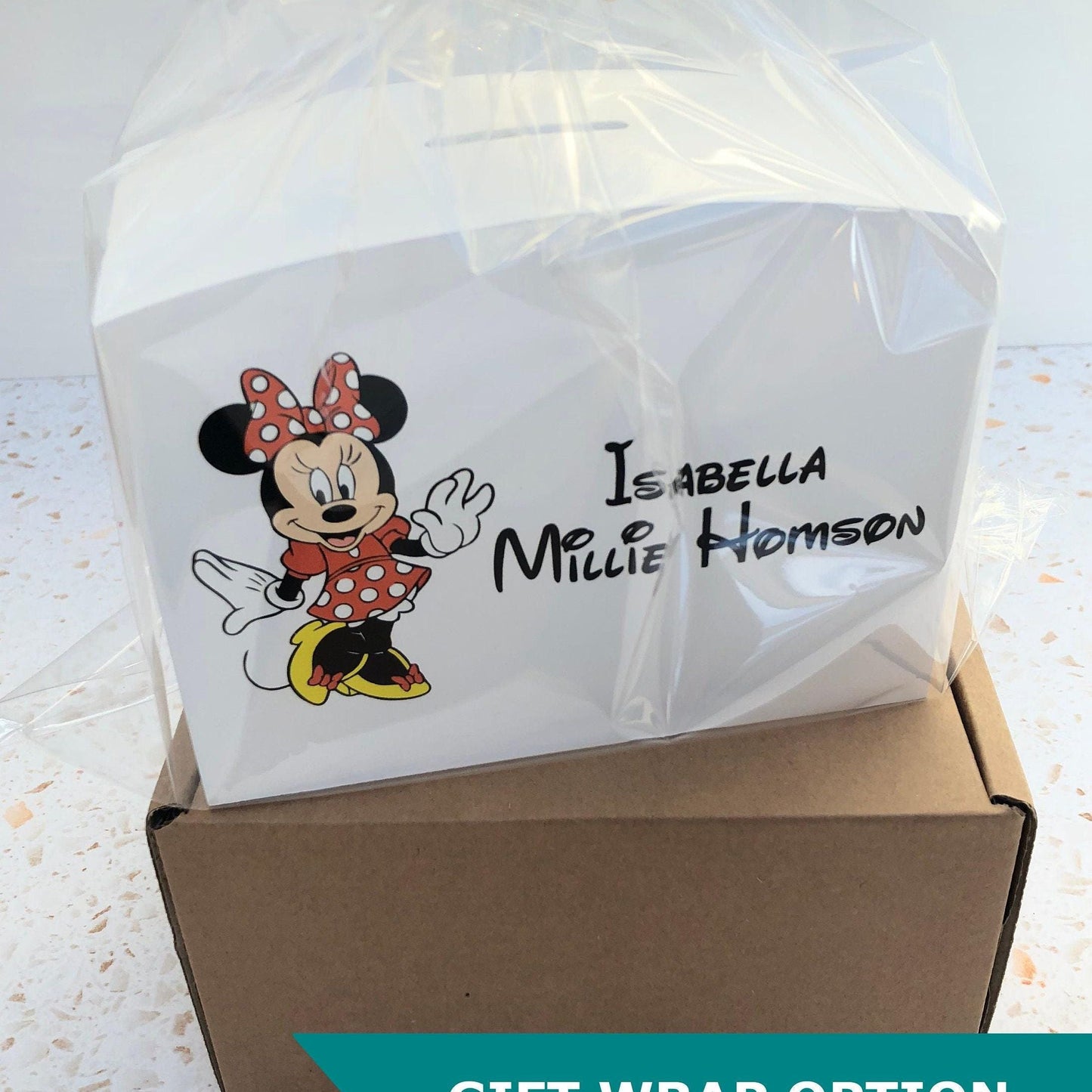 Minnie Mouse Wooden Money Box - Personalised Children's Saving Gift - Birthday Saving Gift