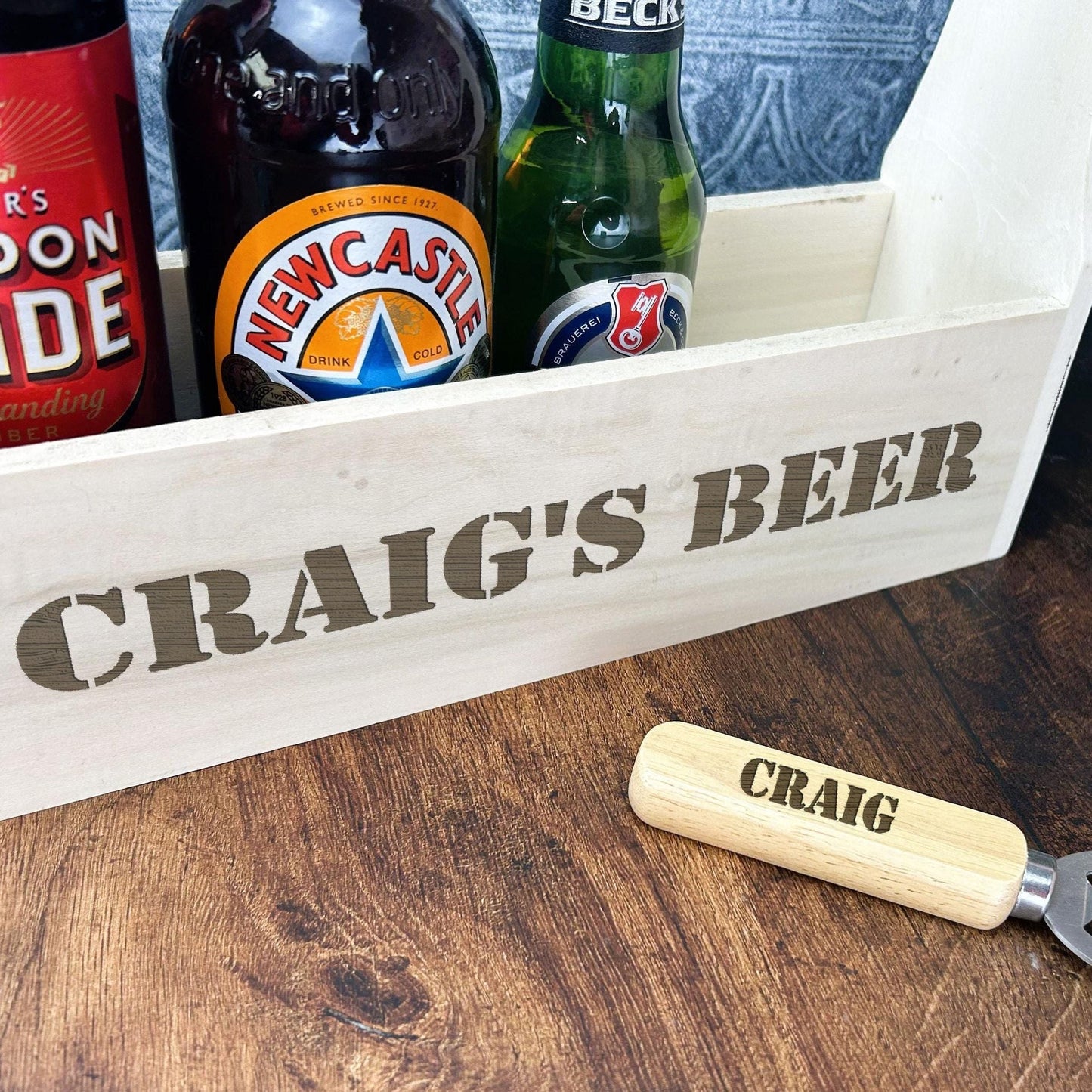 Stencil Font Beer Carrier Any Name - Personalised Birthday Gift - 18th - 21st