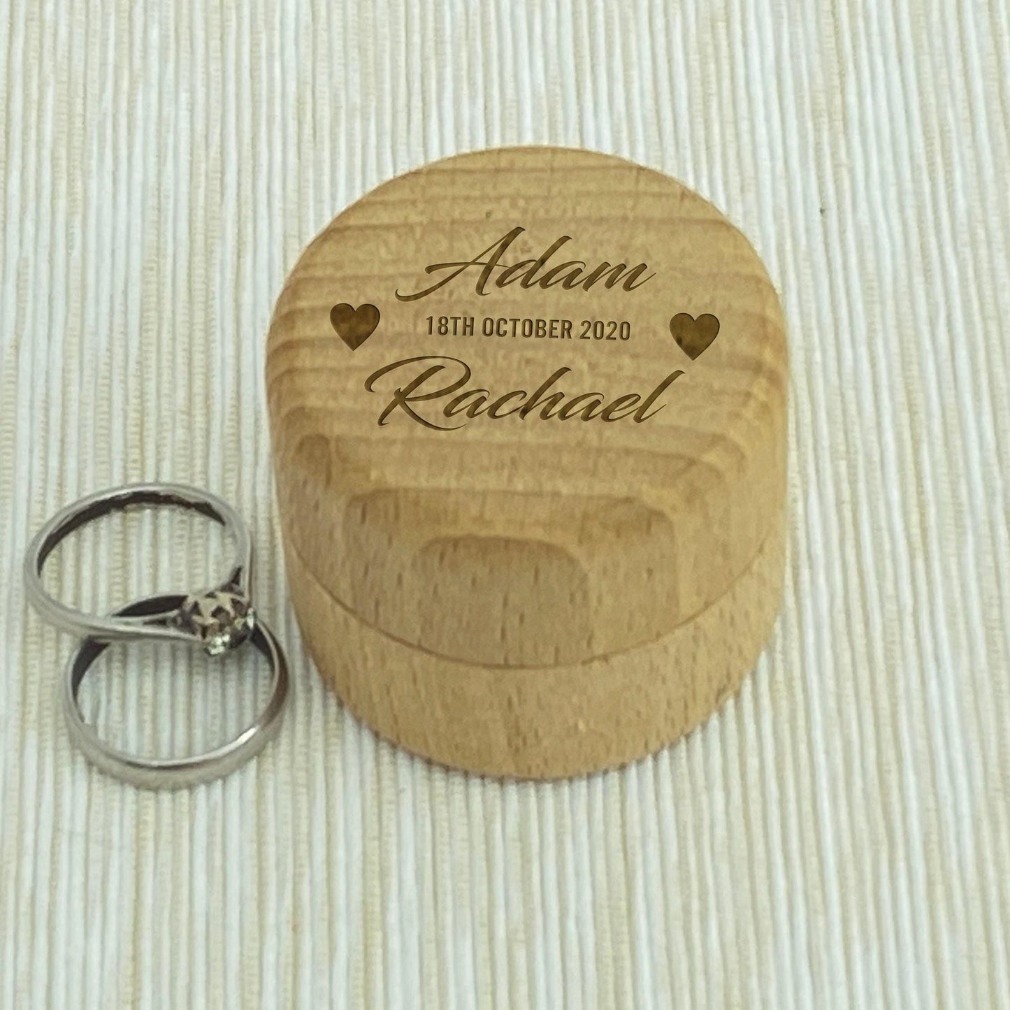 Hearts Name and Date Wedding Ring Carrier Box Personalised Engagement Gift
