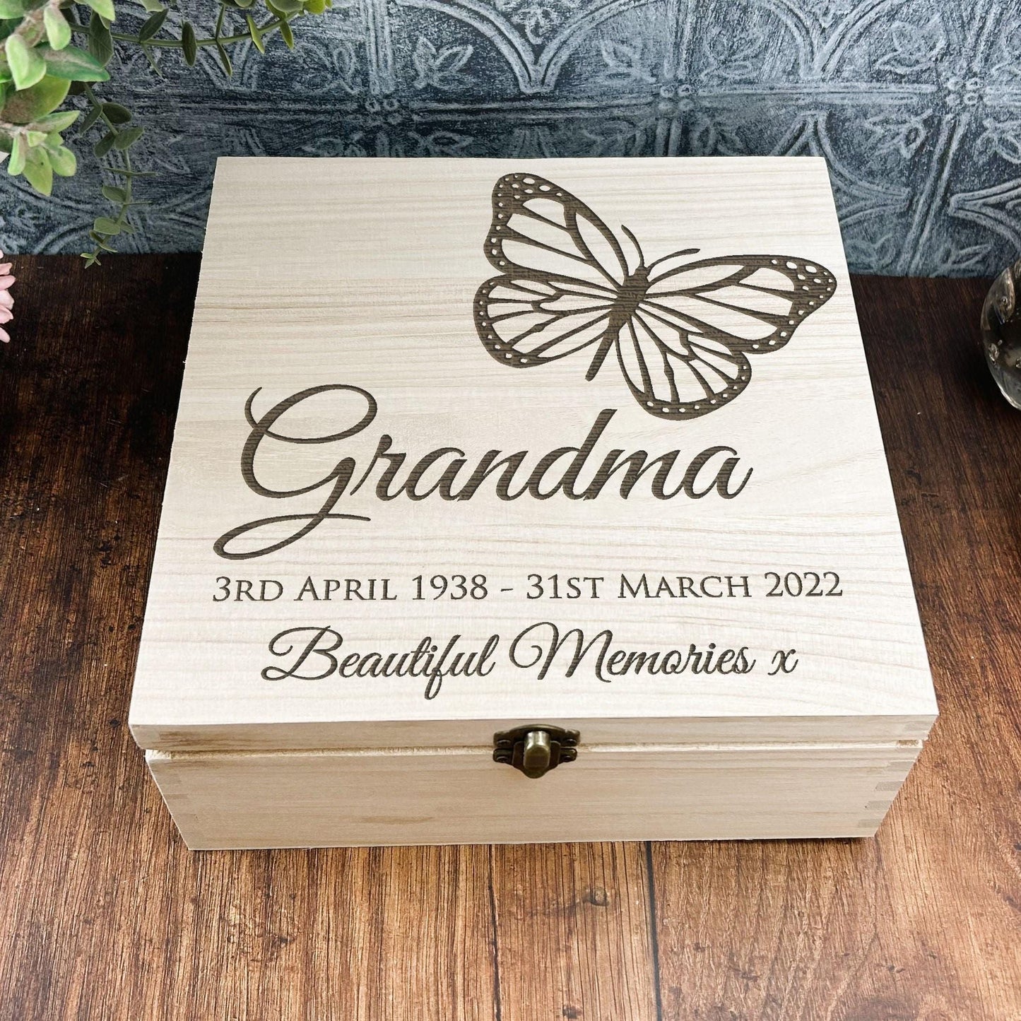 Butterfly Personalised Wooden Square Memory Keepsake Box