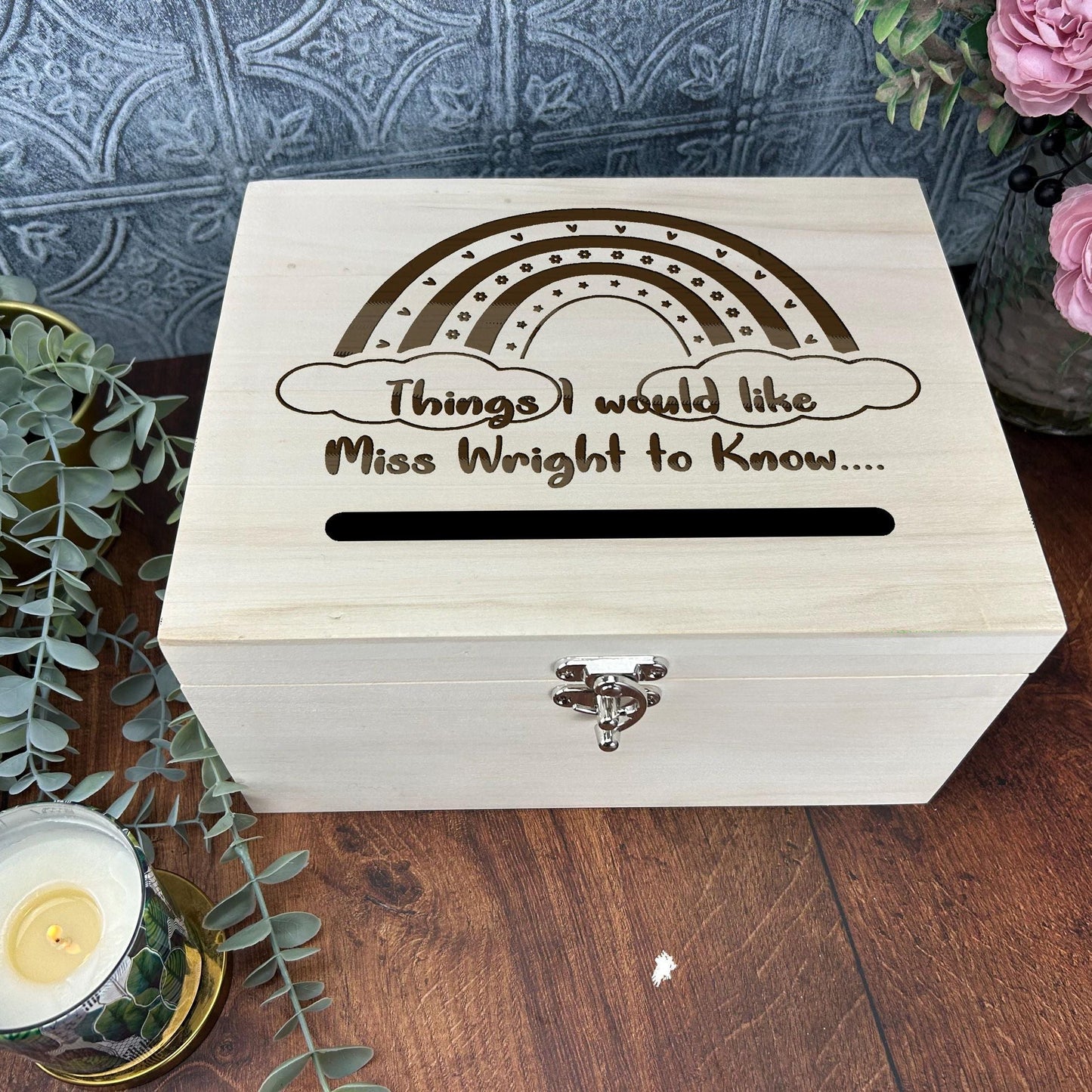 Worry Box Rainbow Heart Engraved Personalised Primary School Dropbox