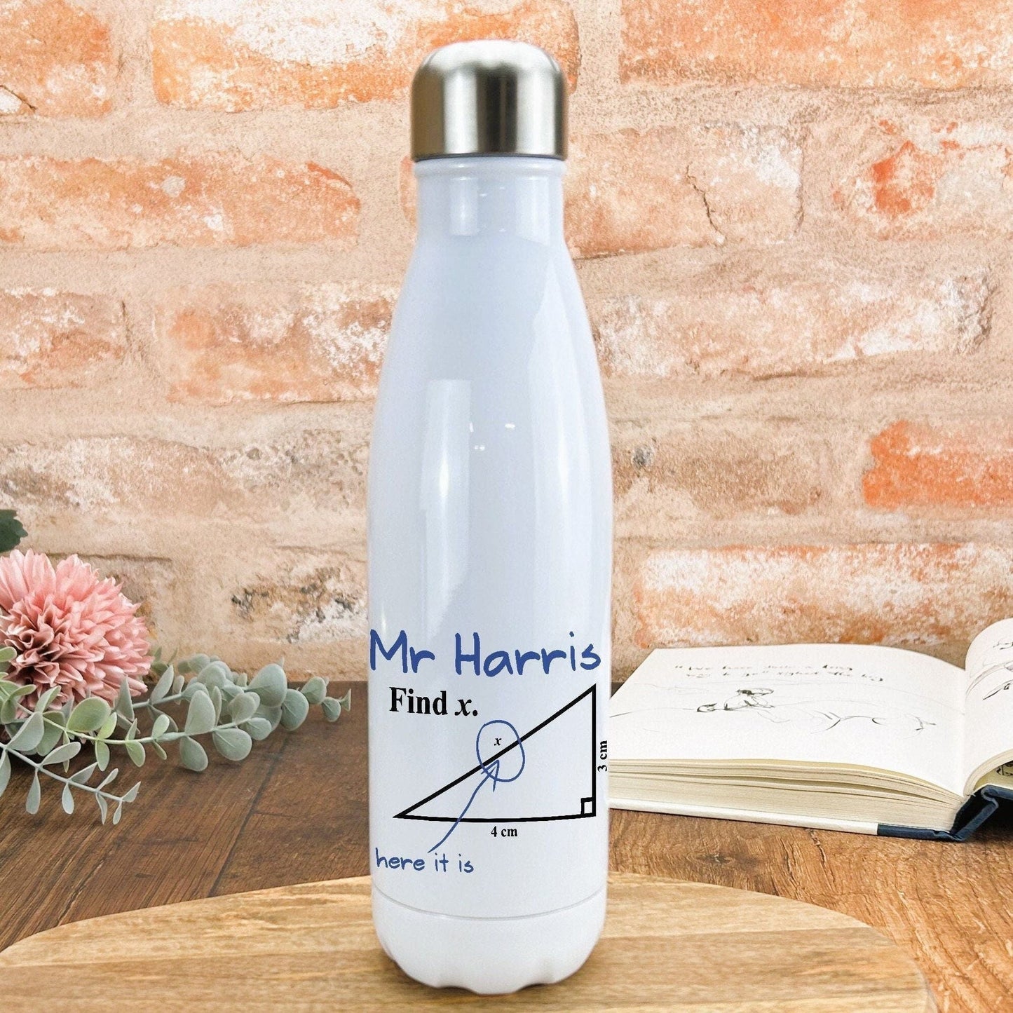 Find X Triangle Exam Question Maths Teacher Water Bottle Personalised Message End of School Gift