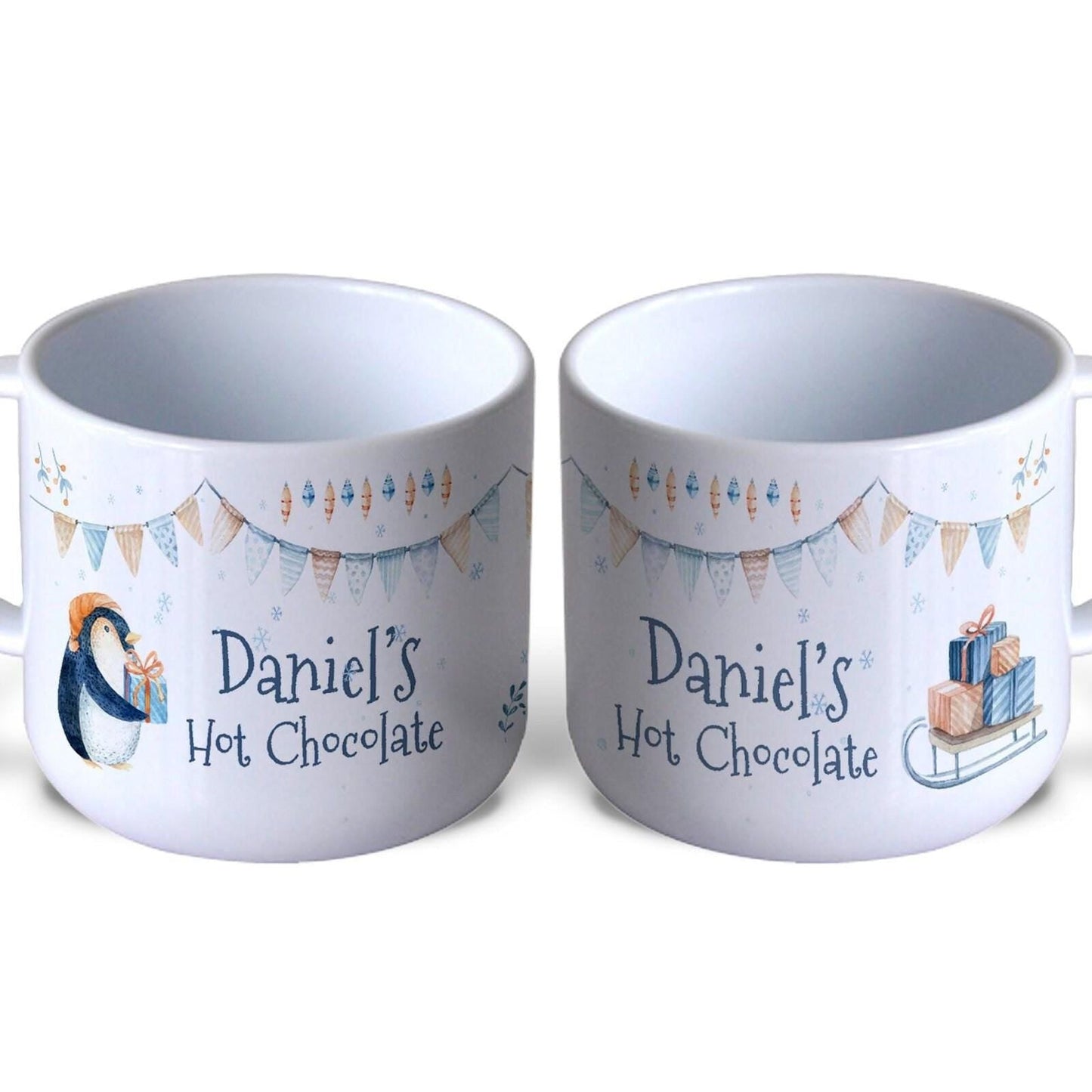 Penguin Sleigh Christmas Hot Chocolate Gift XMAS Children's Personalised Mug Unbreakable Kids Toddler Child Safe