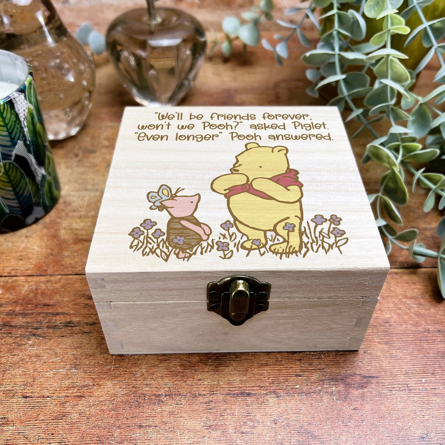 Pooh Bear Piglet Friendship Friends Forever Colourful Wooden Trinket Box Desk Tidy Clutter Hair Bobbles Stationary Christmas Birthday Gift