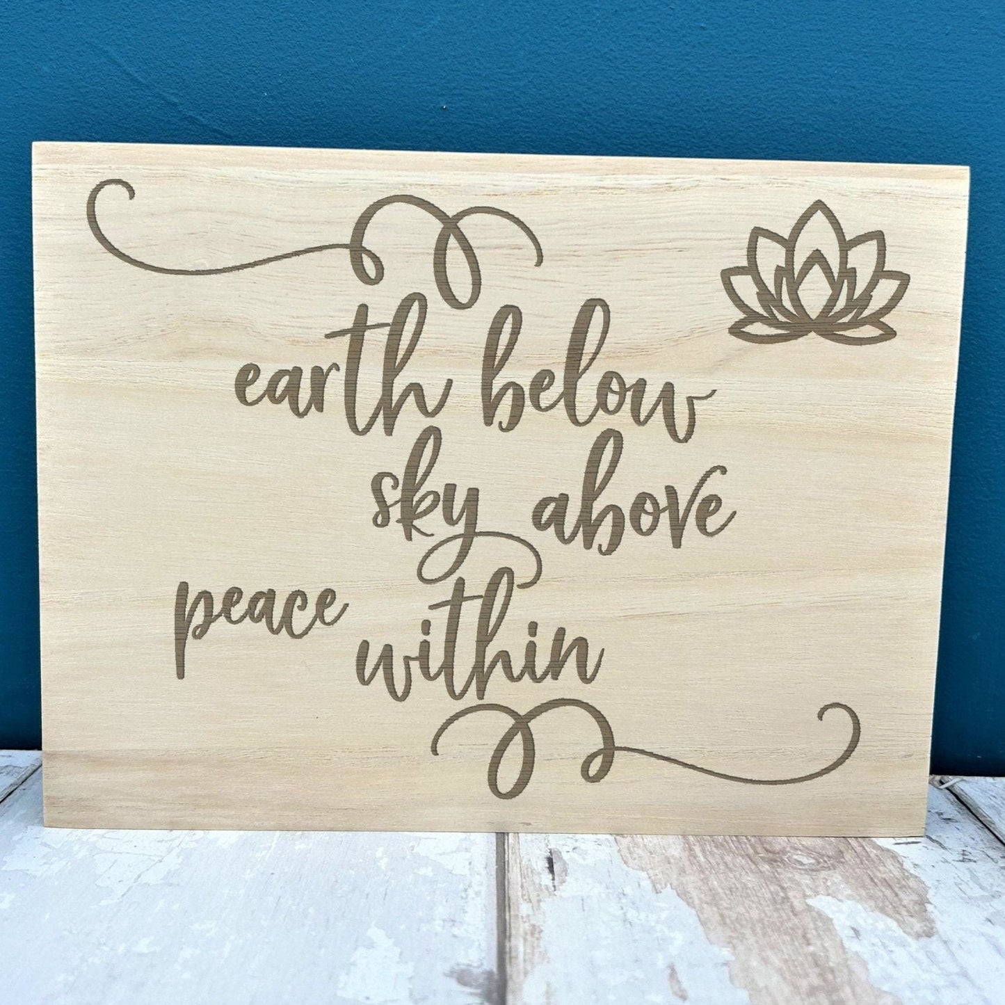 Earth Sky Peace Within Yoga Engraved Wooden Wall Plaque Decor Positivity Gift